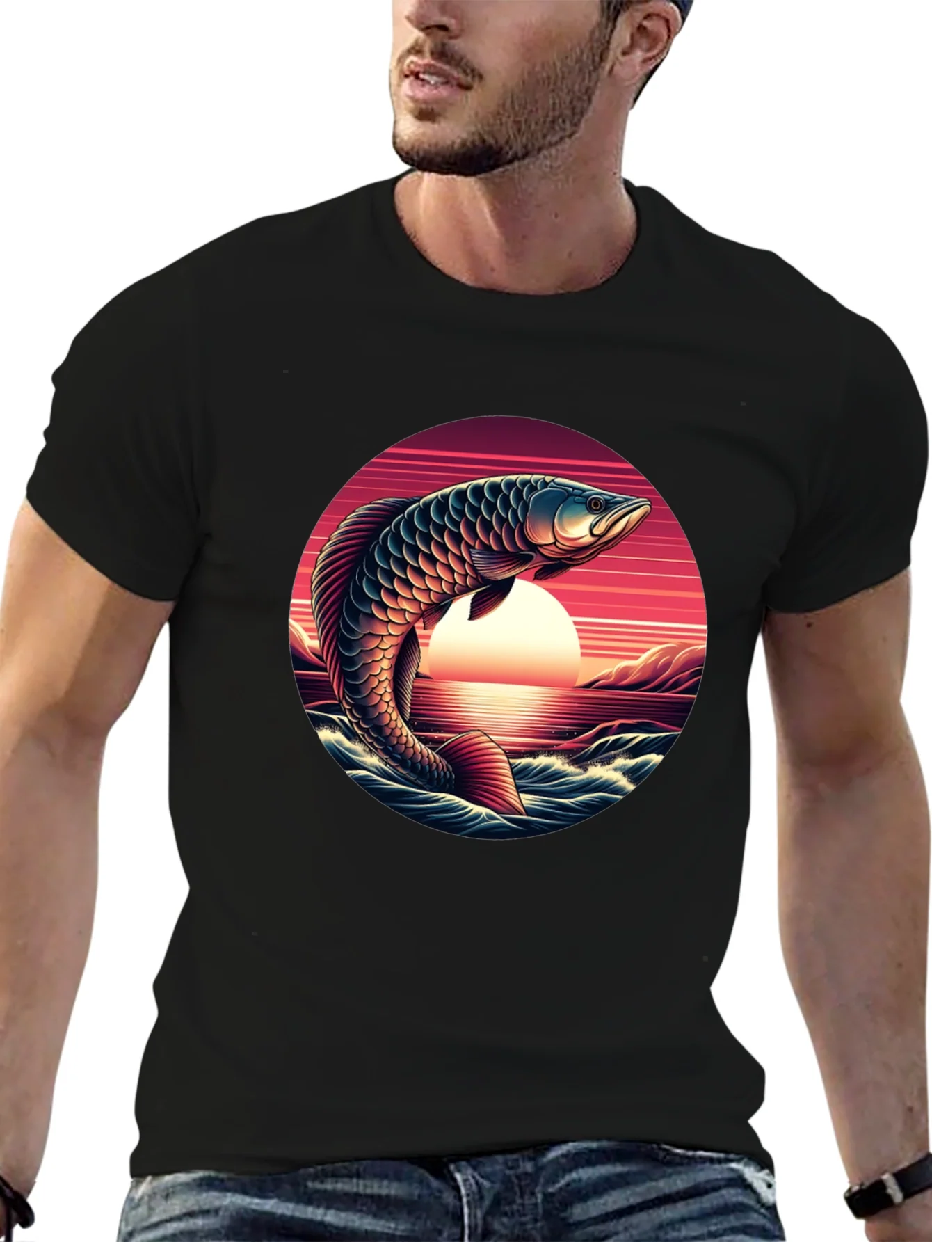 Arowana Fish Sunset Graphic T-Shirt