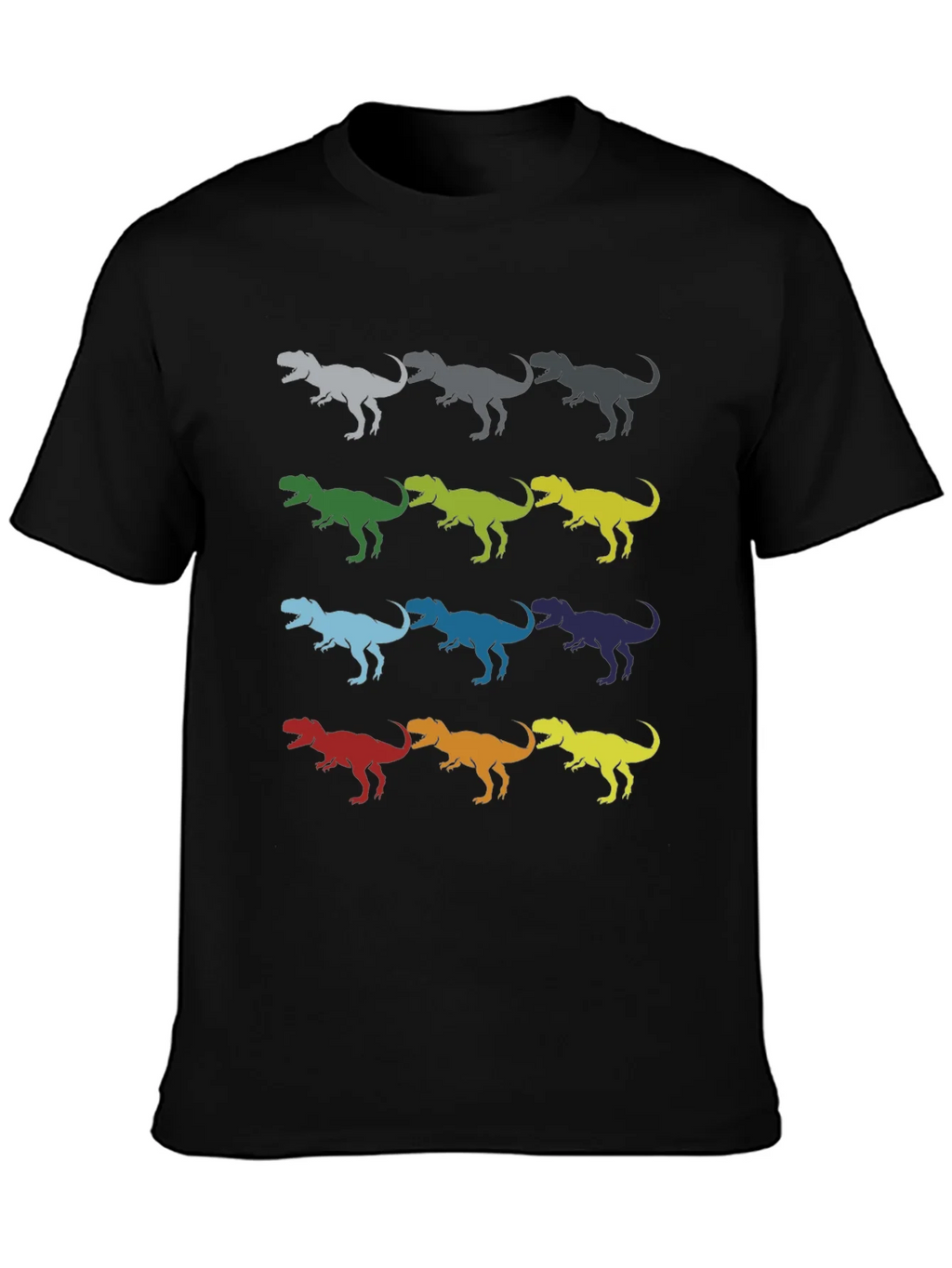 Dinosaur T-Rex Pattern Black Cotton T-Shirt