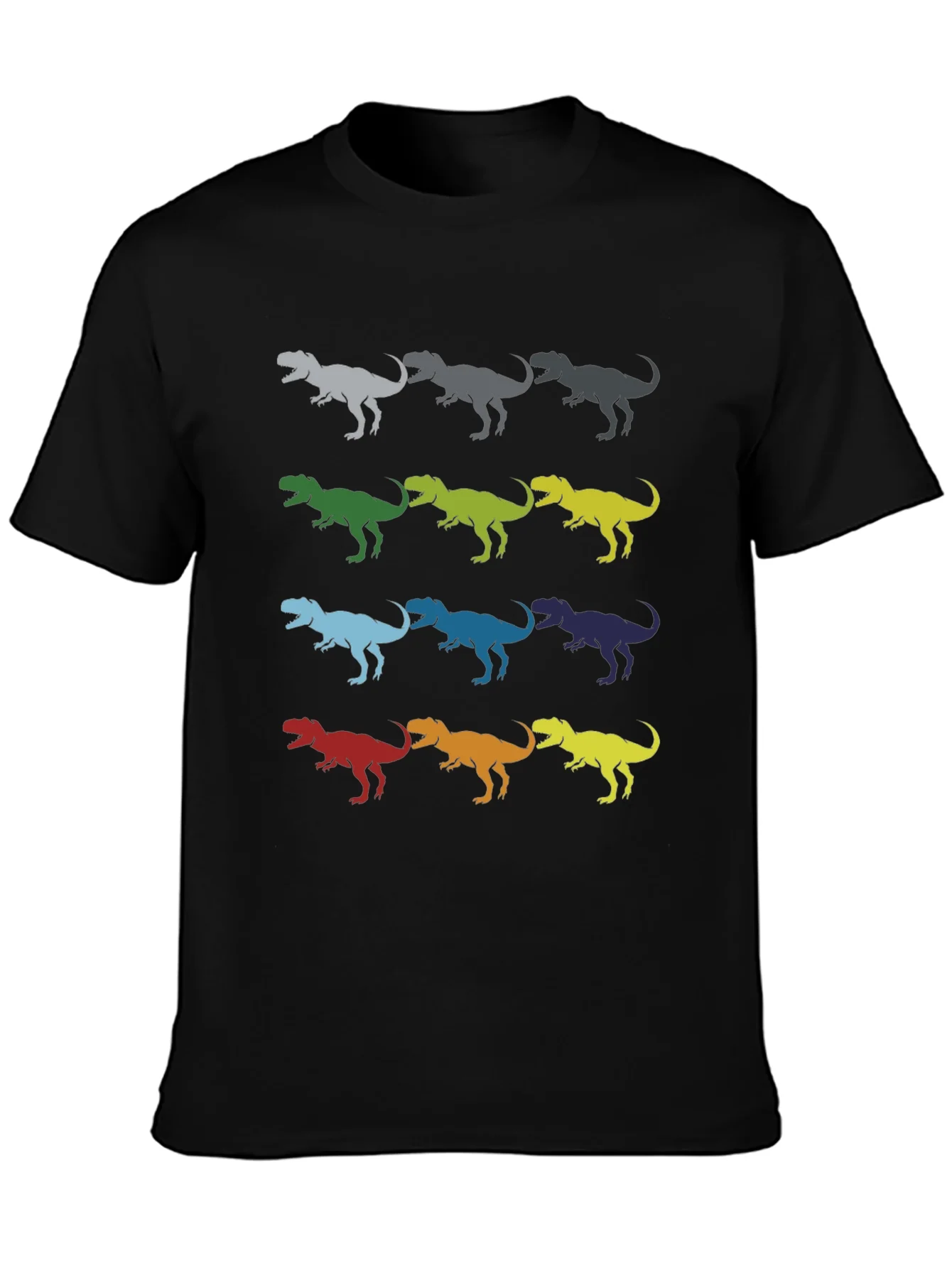 Dinosaur T-Rex Pattern Black Cotton T-Shirt