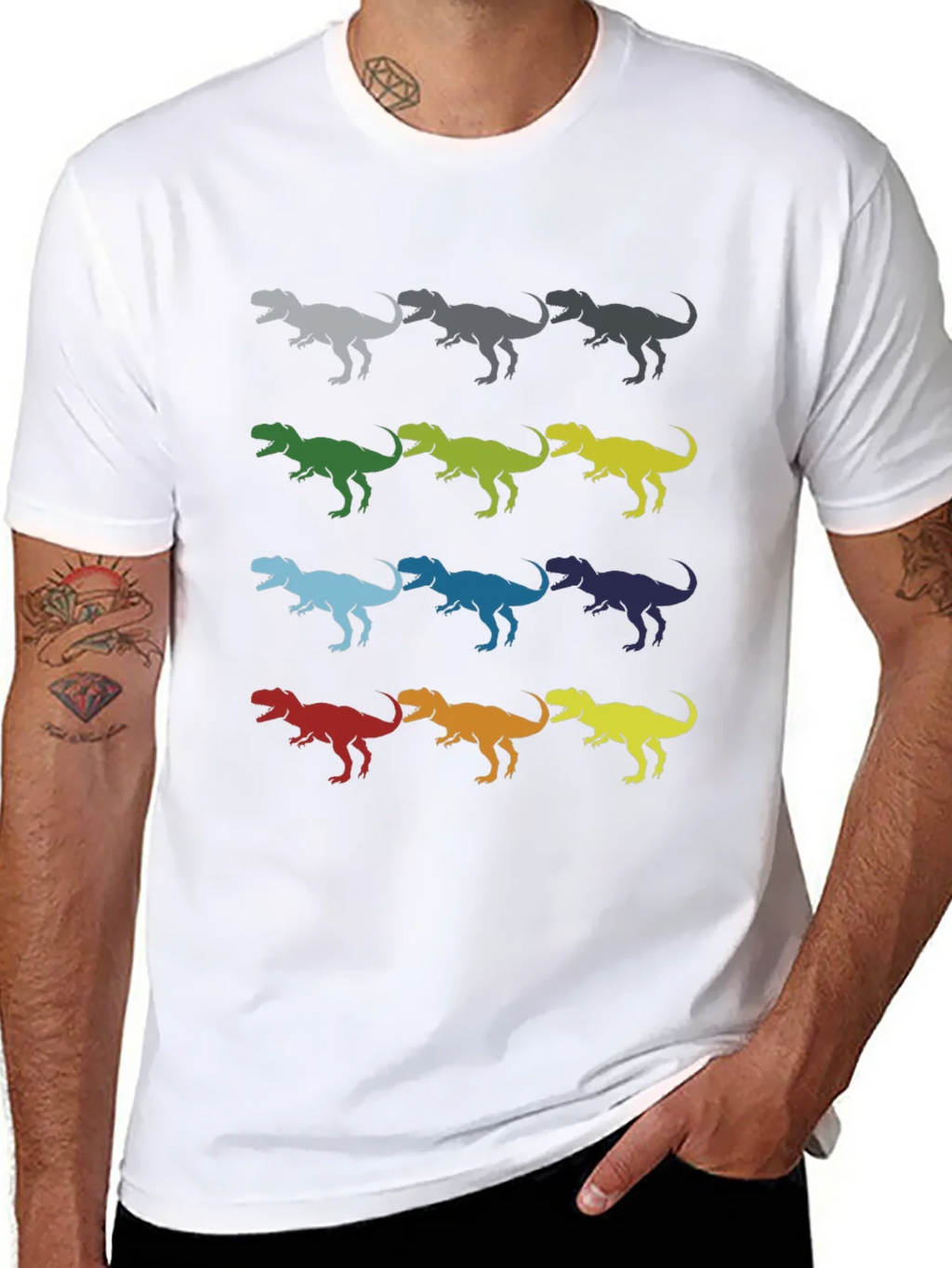 Dinosaur T-Rex Pattern Black Cotton T-Shirt