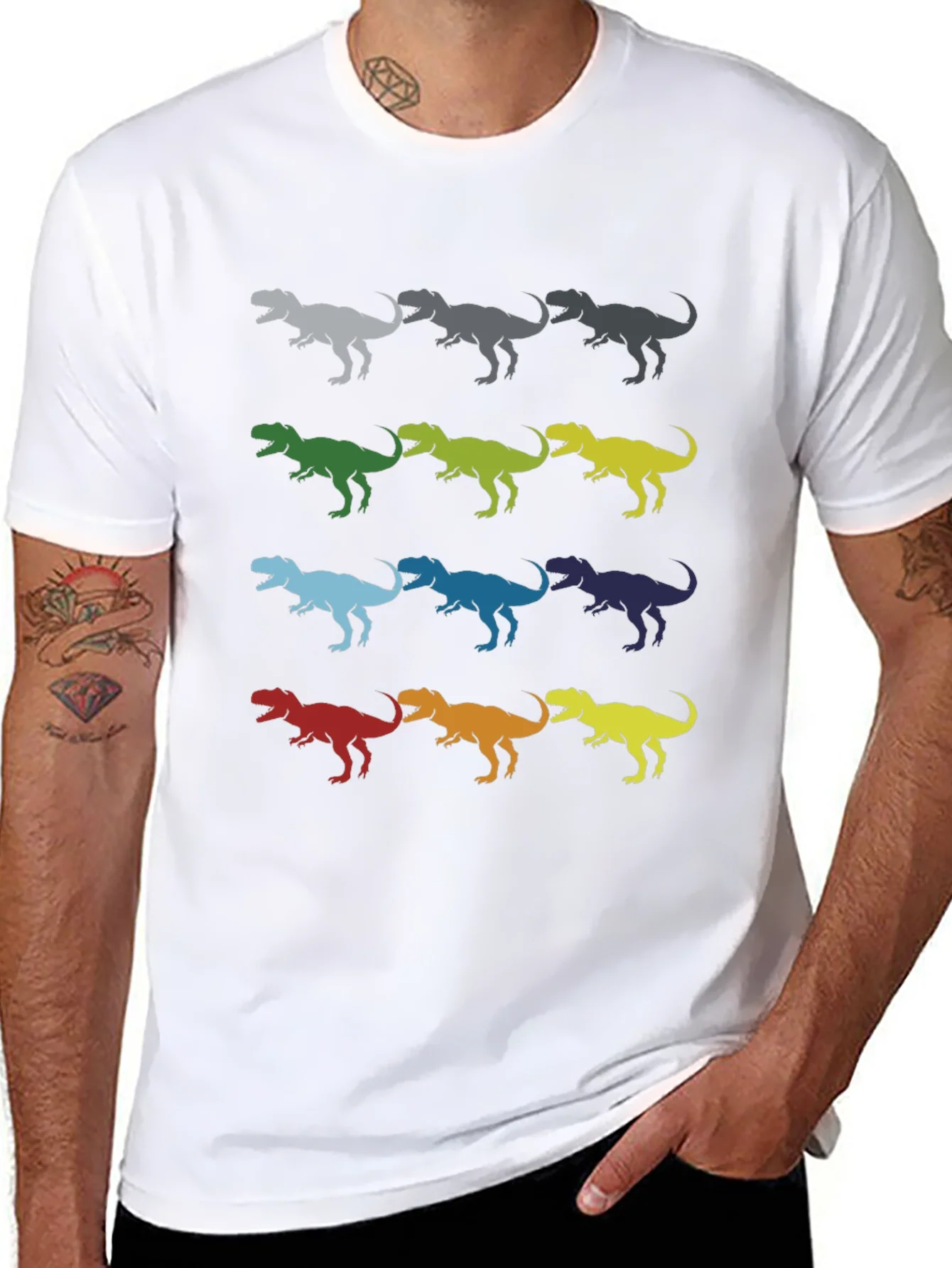 Dinosaur T-Rex Pattern Black Cotton T-Shirt