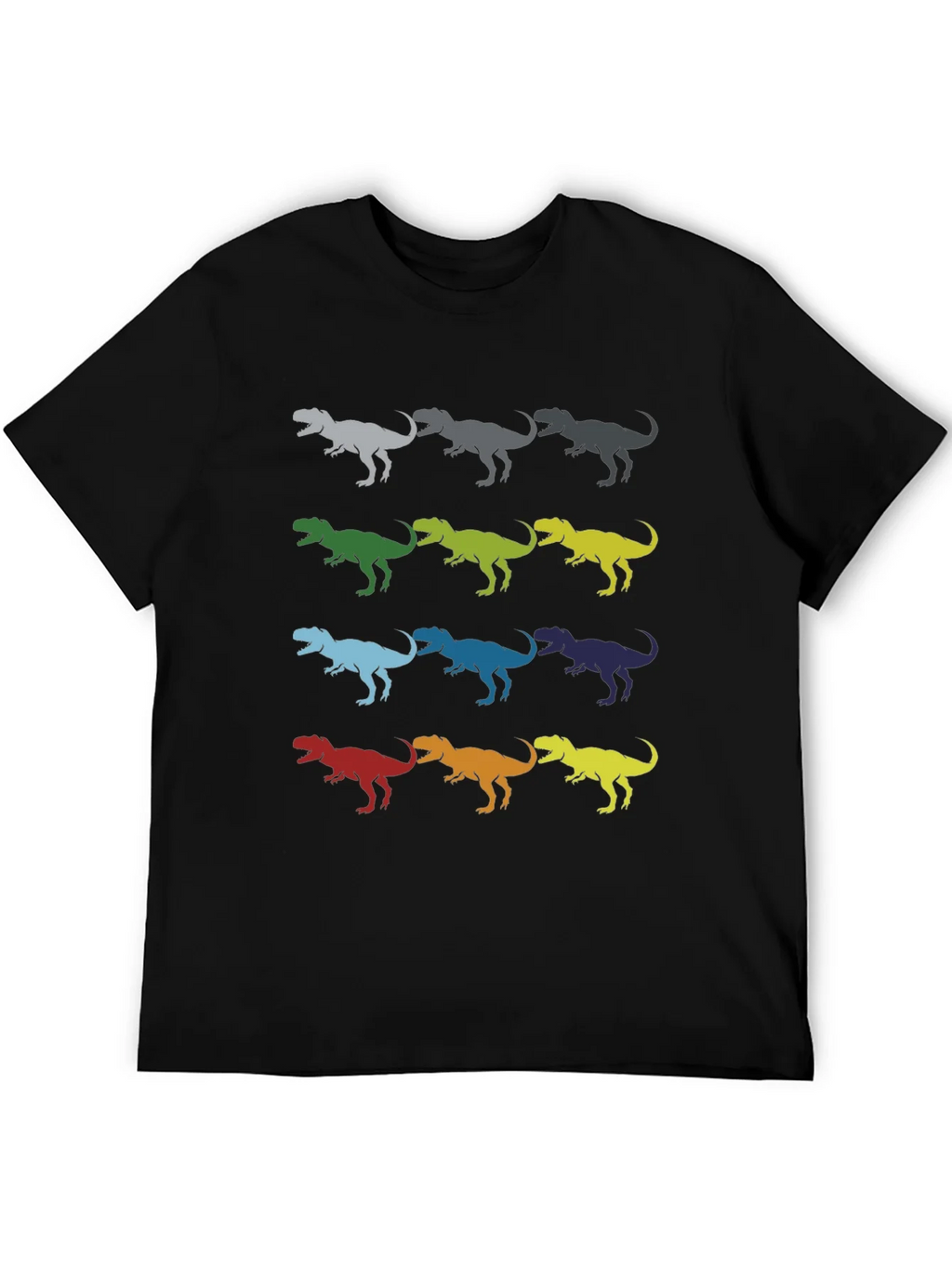 Dinosaur T-Rex Pattern Black Cotton T-Shirt
