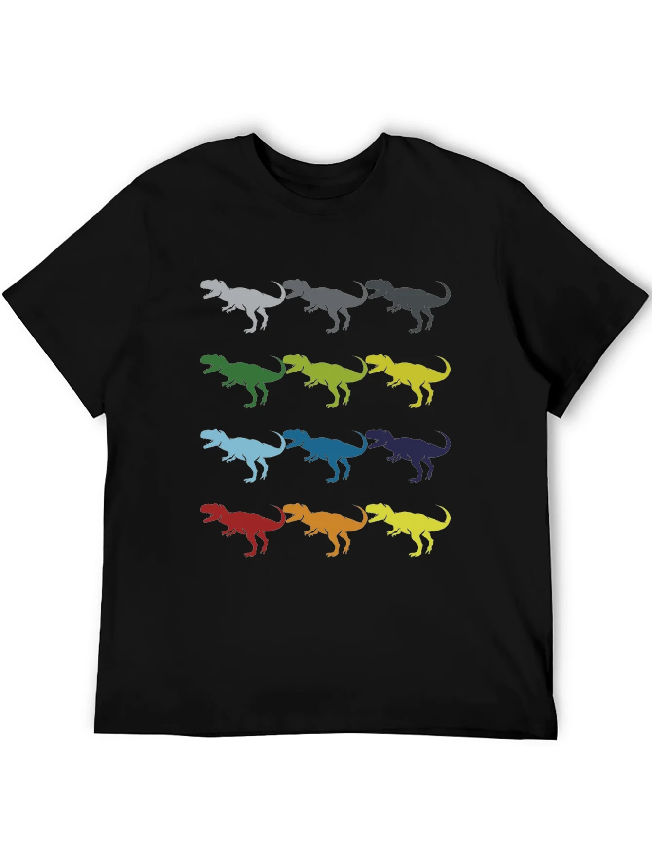 Dinosaur T-Rex Pattern Black Cotton T-Shirt