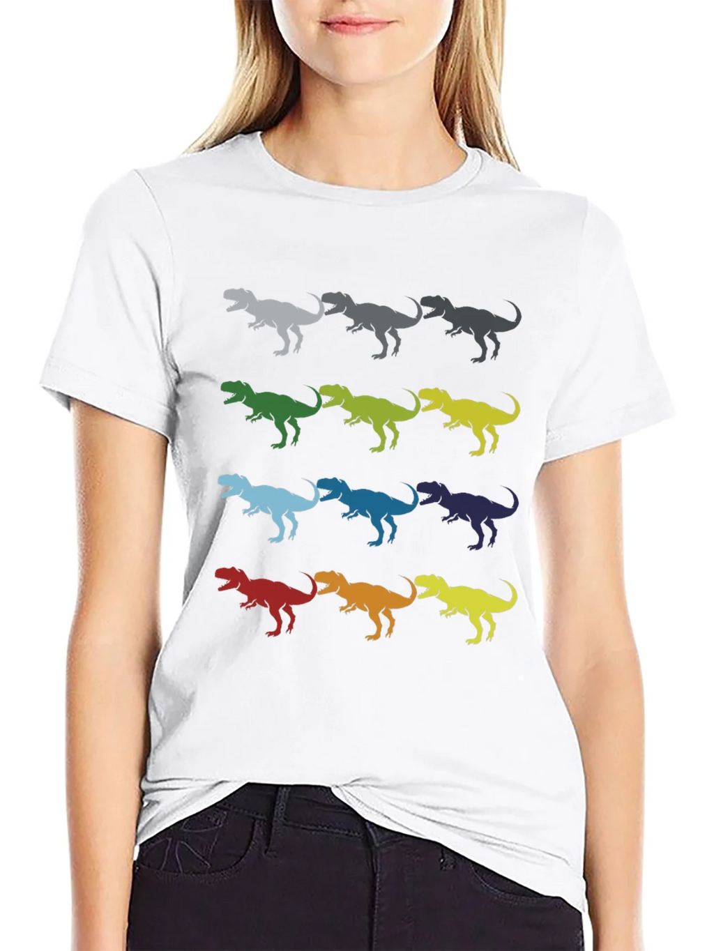 Dinosaur T-Rex Pattern Black Cotton T-Shirt