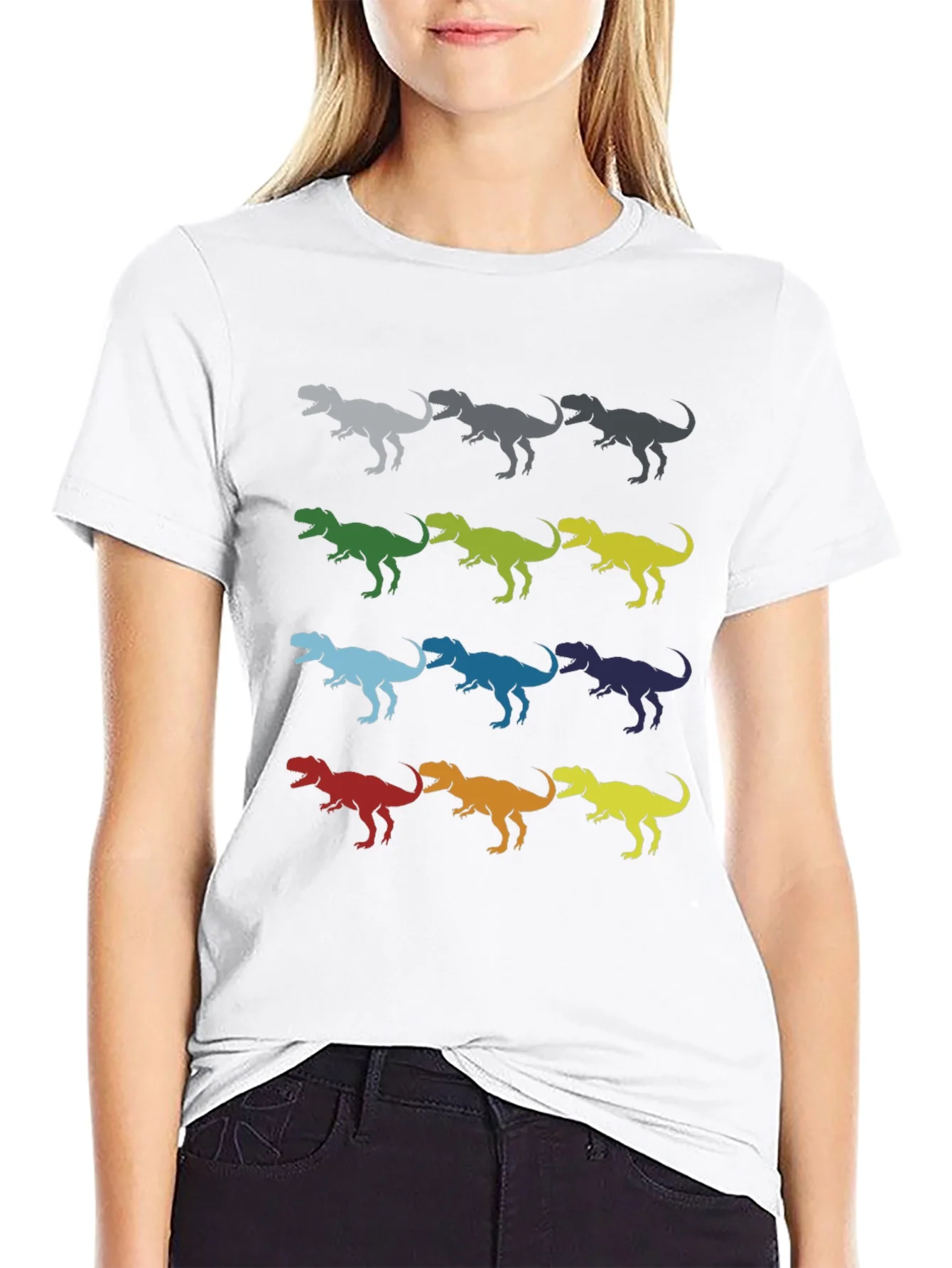 Dinosaur T-Rex Pattern Black Cotton T-Shirt