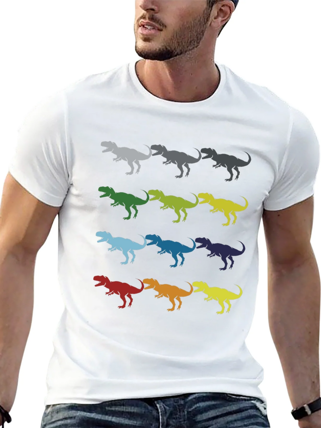 Dinosaur T-Rex Pattern Black Cotton T-Shirt