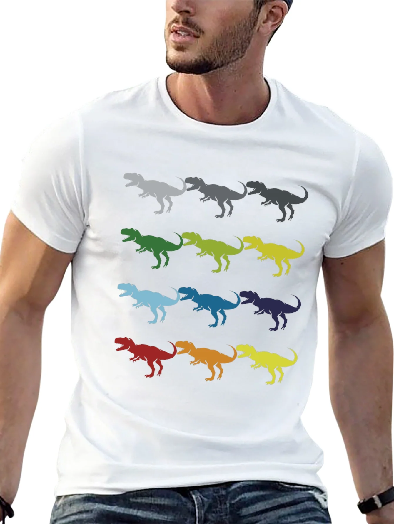Dinosaur T-Rex Pattern Black Cotton T-Shirt