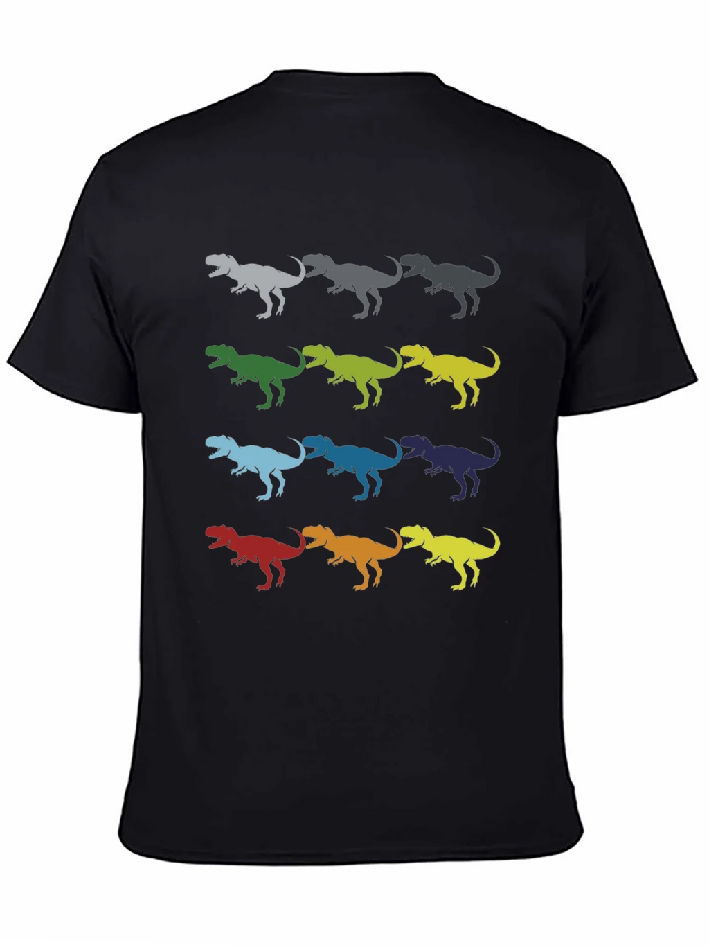 Dinosaur T-Rex Pattern Black Cotton T-Shirt