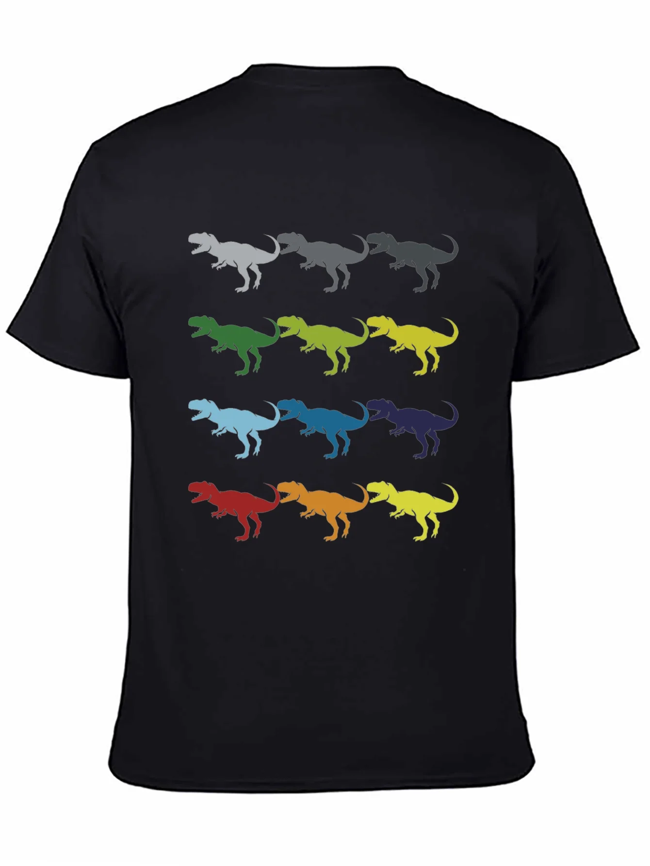 Dinosaur T-Rex Pattern Black Cotton T-Shirt