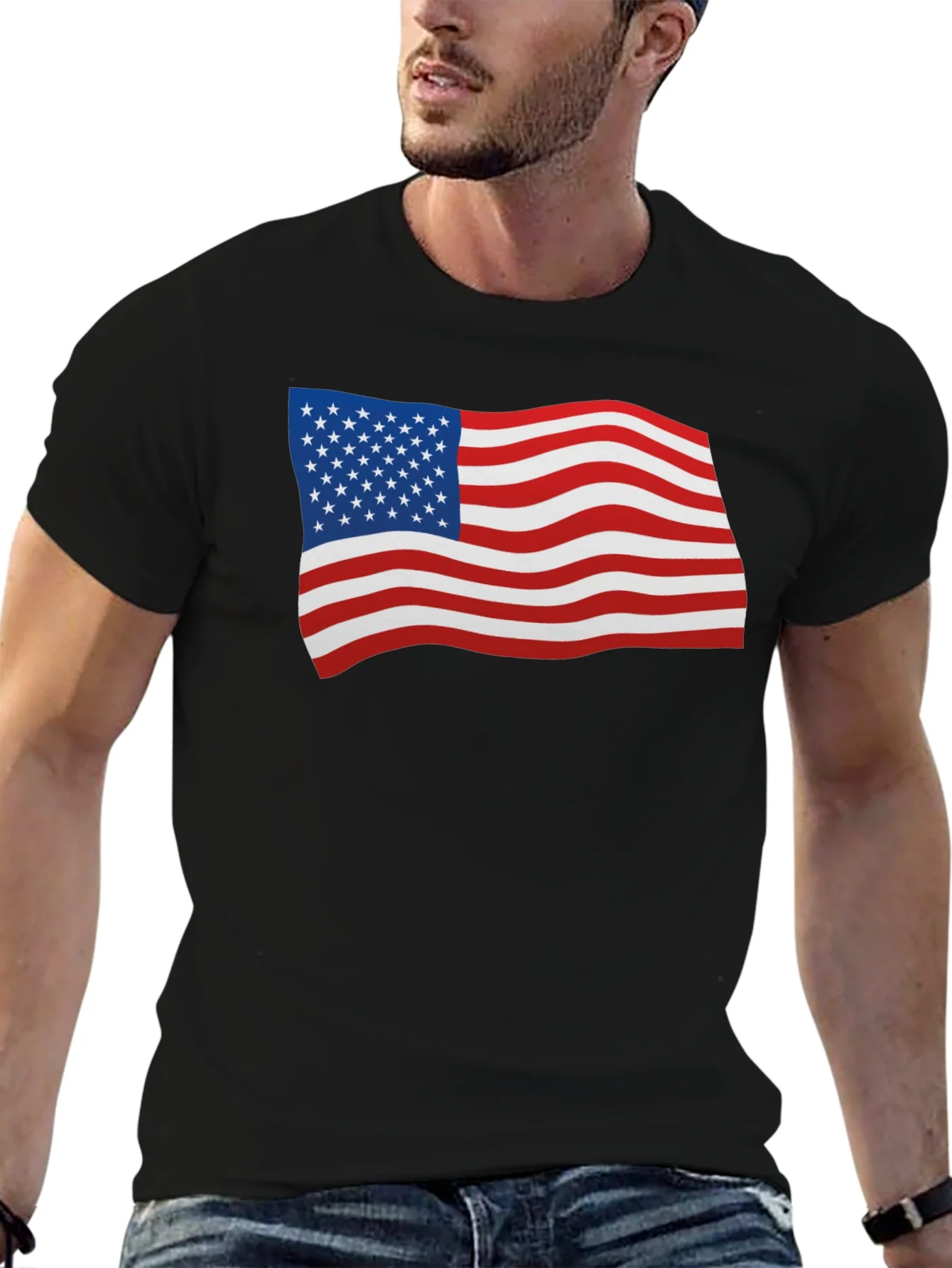 American Flag Graphic Tee - Black Cotton Blend