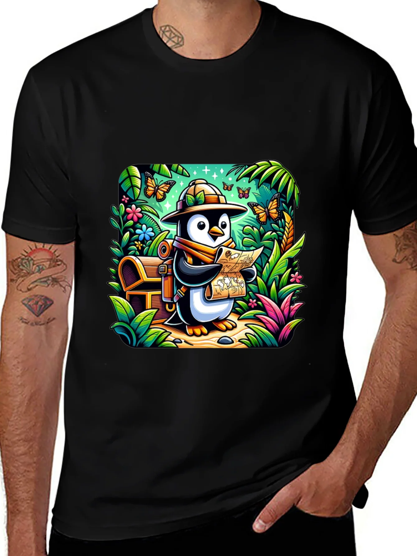 Adventurer Penguin T-Shirt - Treasure Hunt Design