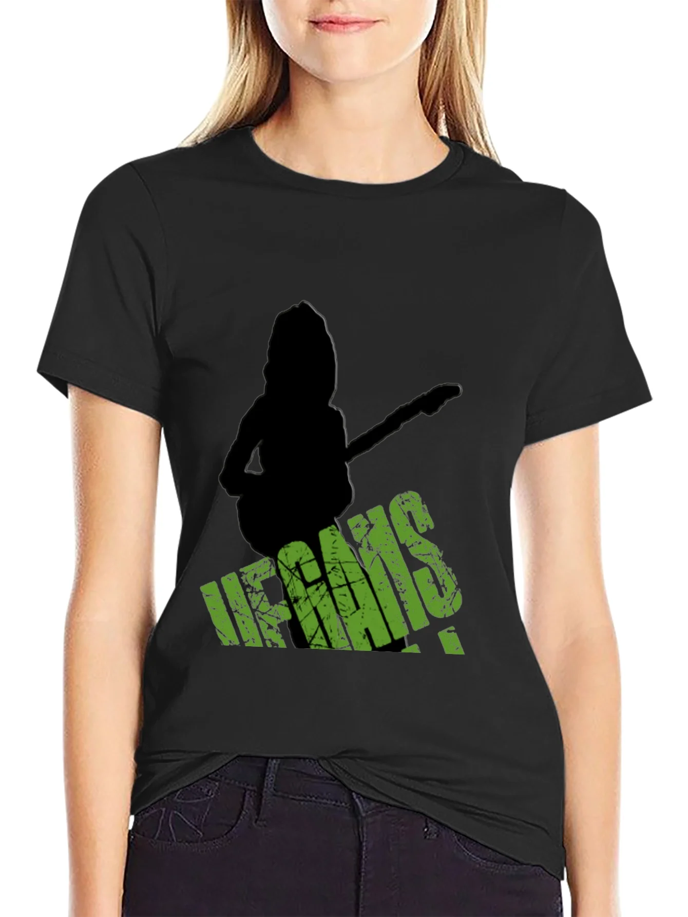Vegans Guitar T-Shirt - Black Crew Neck Tee