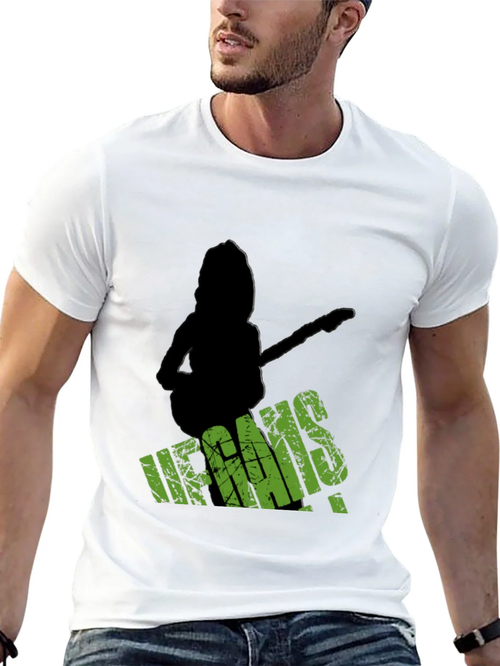 Vegans Guitar T-Shirt - Black Crew Neck Tee