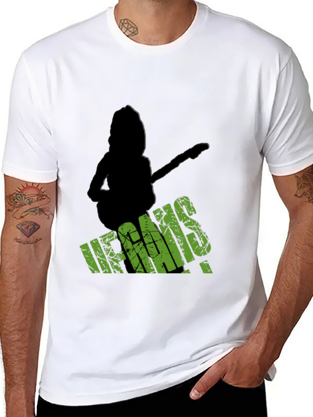 Vegans Guitar T-Shirt - Black Crew Neck Tee