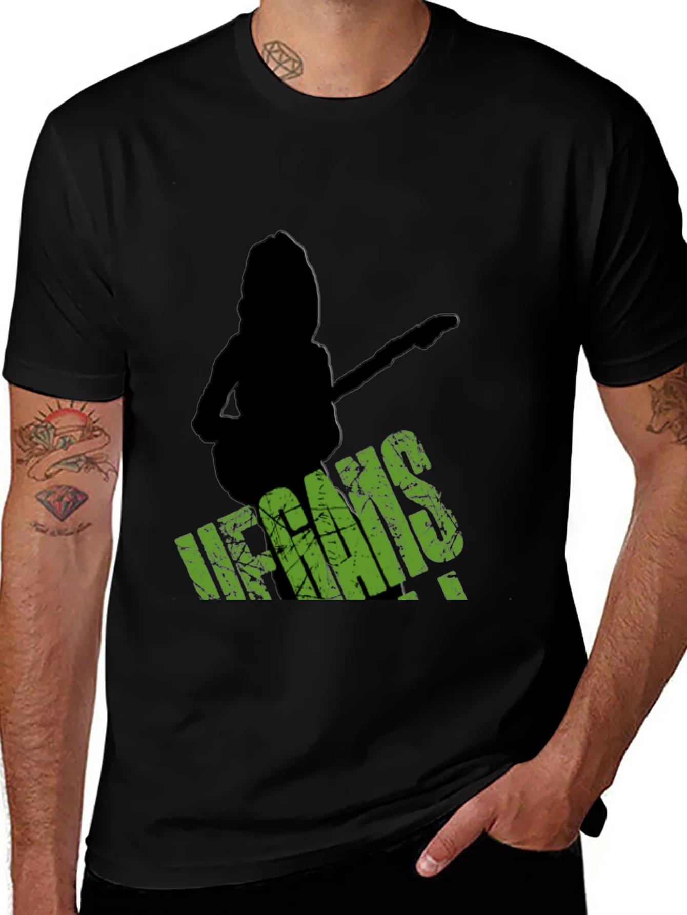 Vegans Guitar T-Shirt - Black Crew Neck Tee