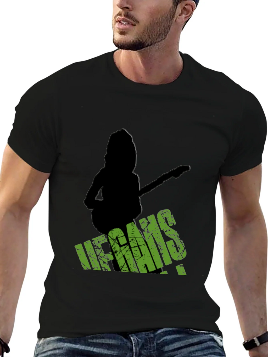 Vegans Guitar T-Shirt - Black Crew Neck Tee