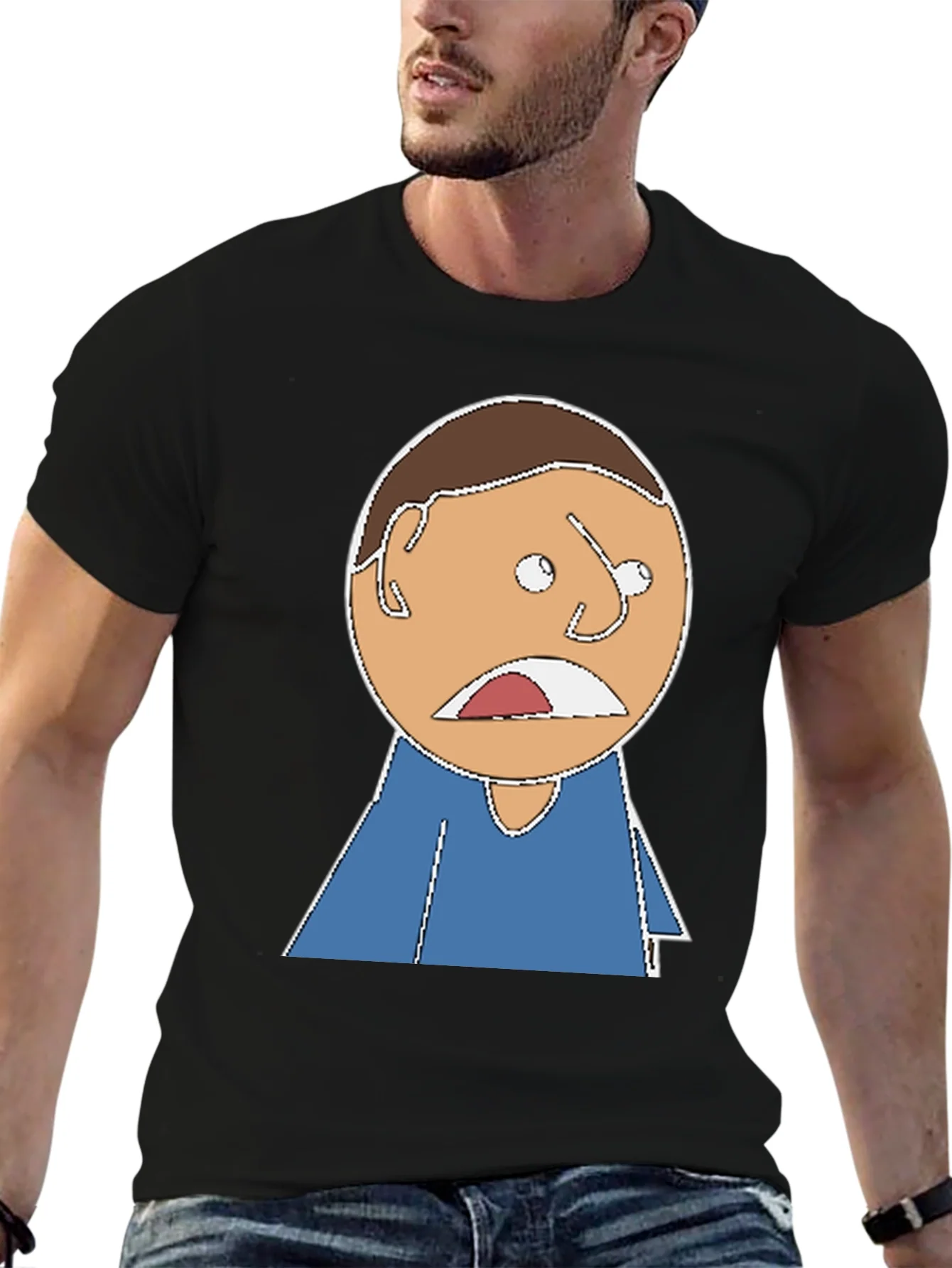 Cartoon Expression T-Shirt - Black Cotton Tee