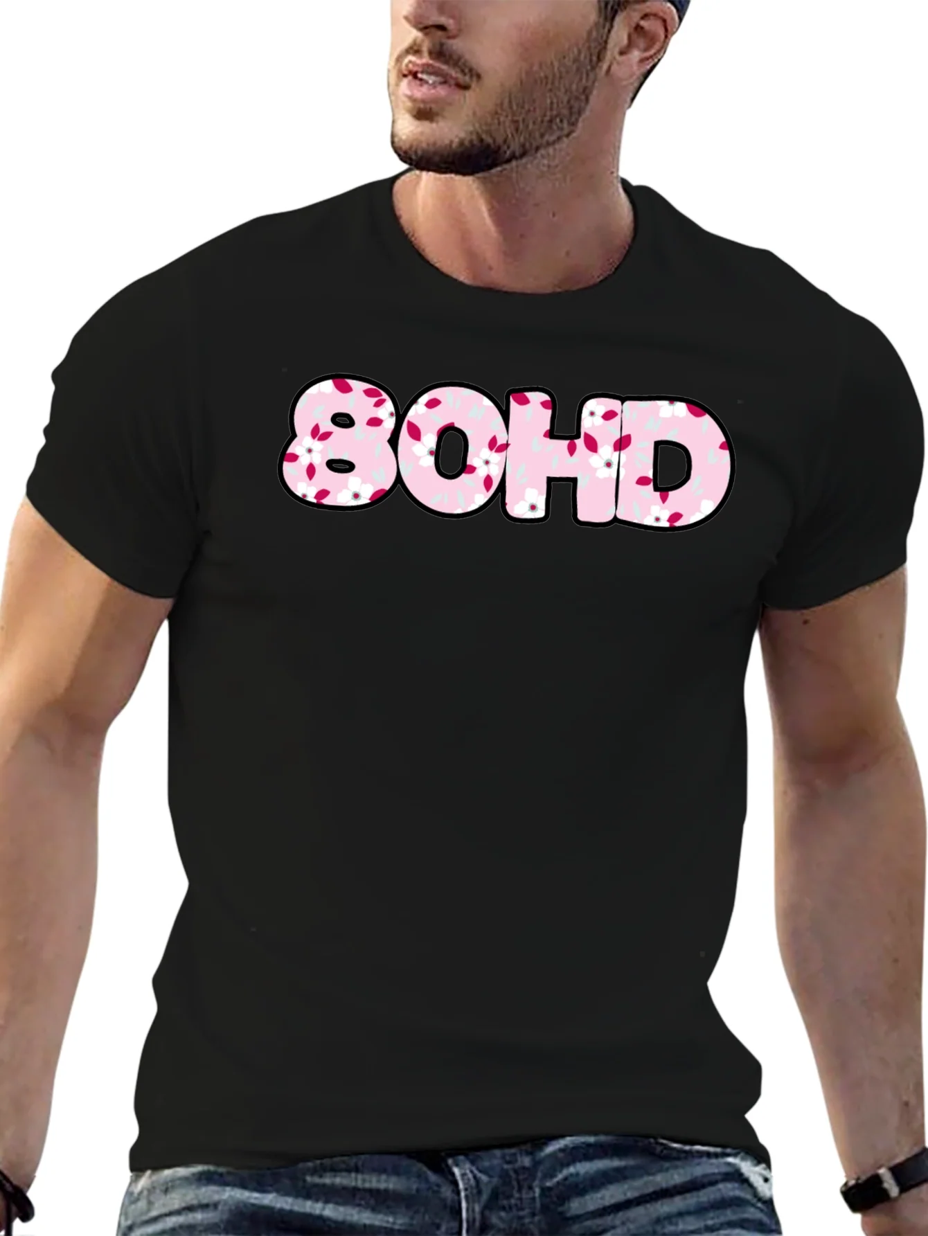80HD Floral Graphic Tee - Black