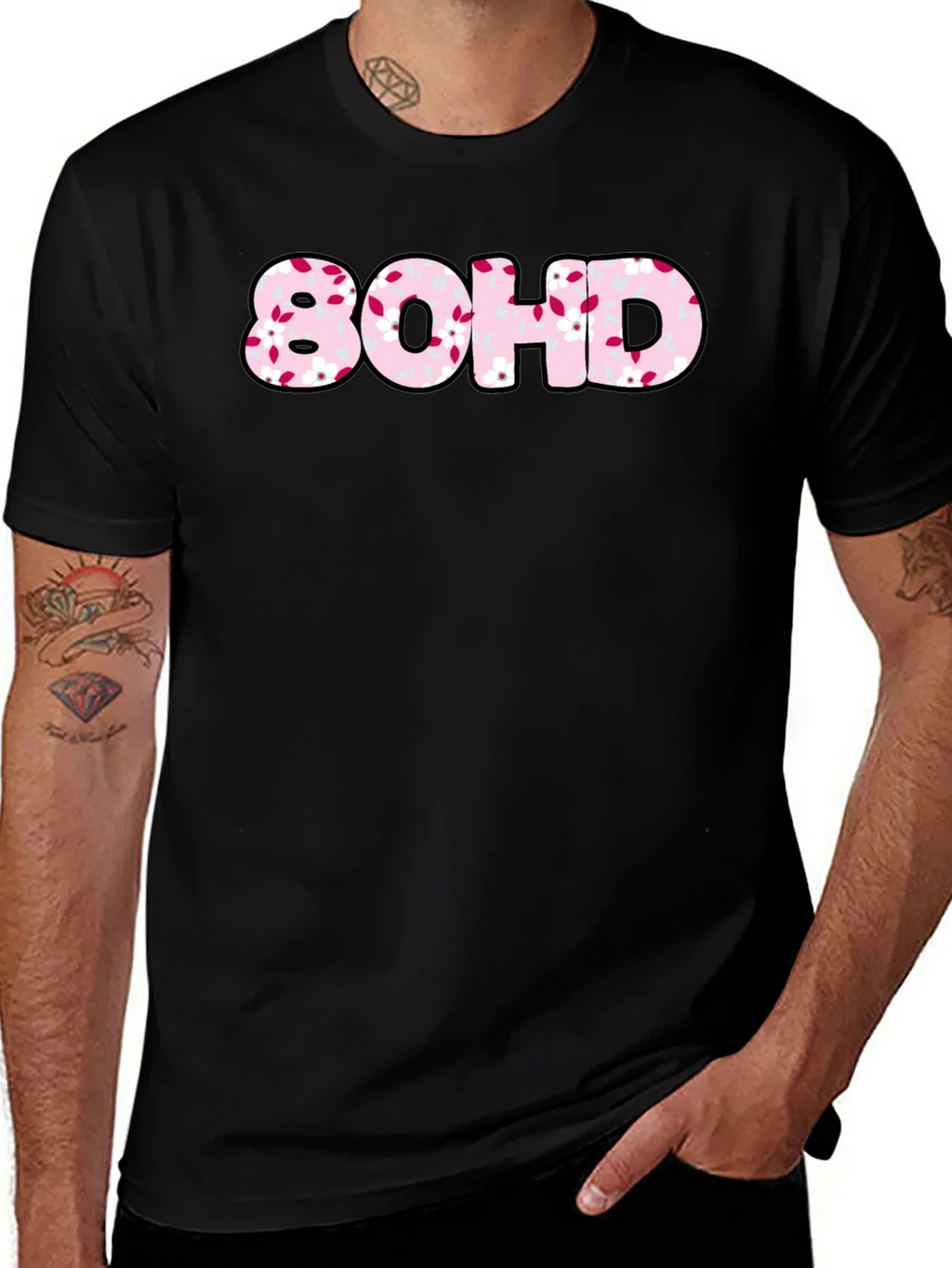 80HD Floral Graphic Tee - Black