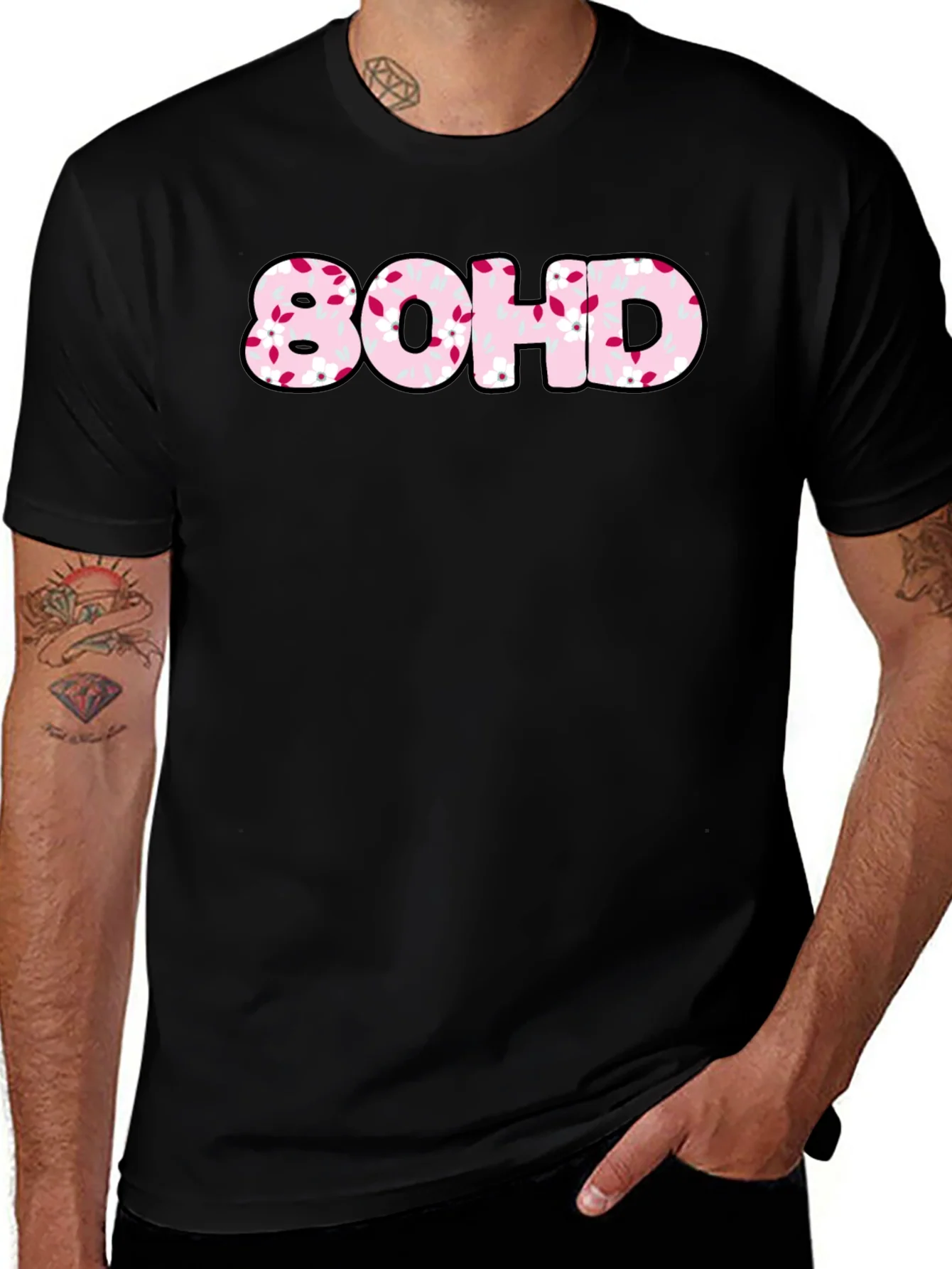 80HD Floral Graphic Tee - Black
