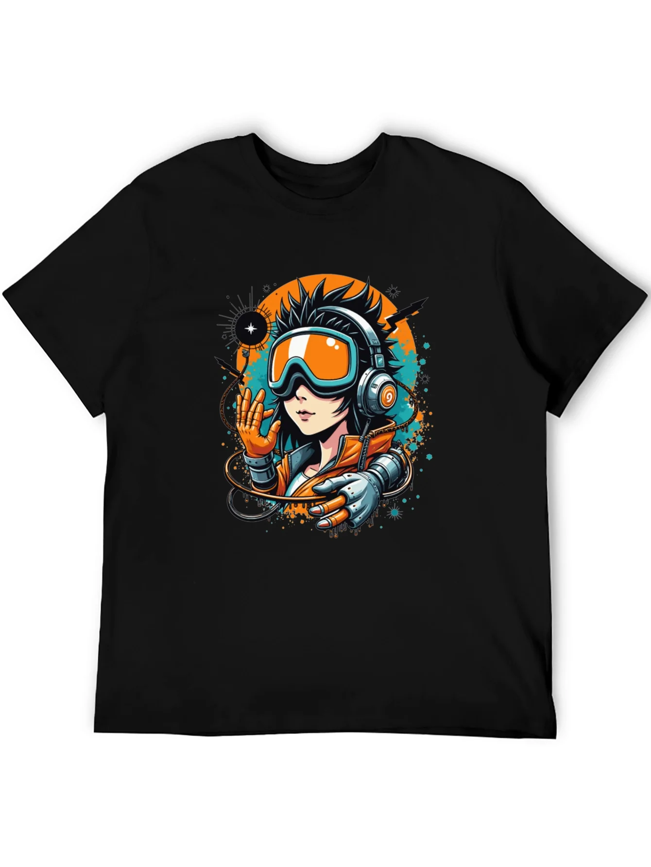 Cool Anime Girl Graphic Black T-Shirt
