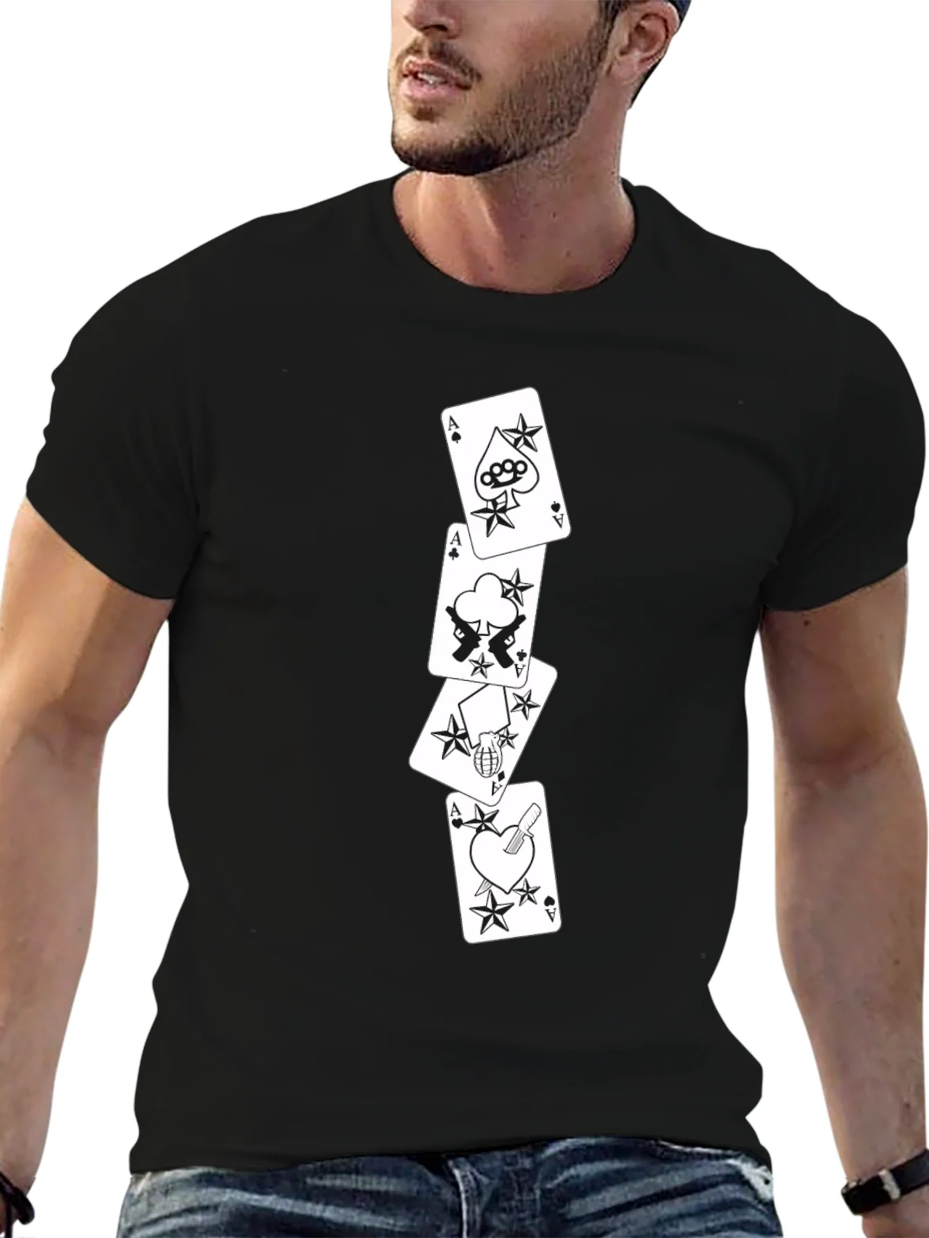 Ace Card Graphic Tee - Black Cotton T-Shirt