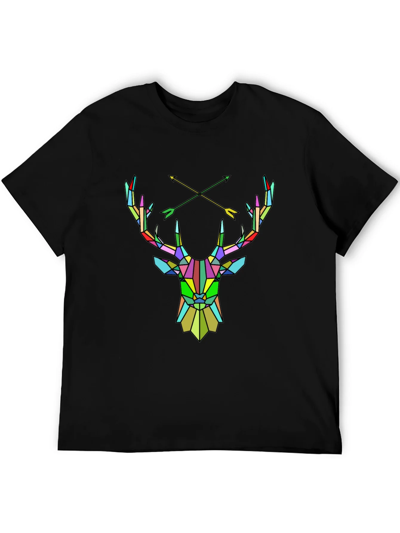 Geometric Deer Head Graphic Tee - Mens Black T-Shirt