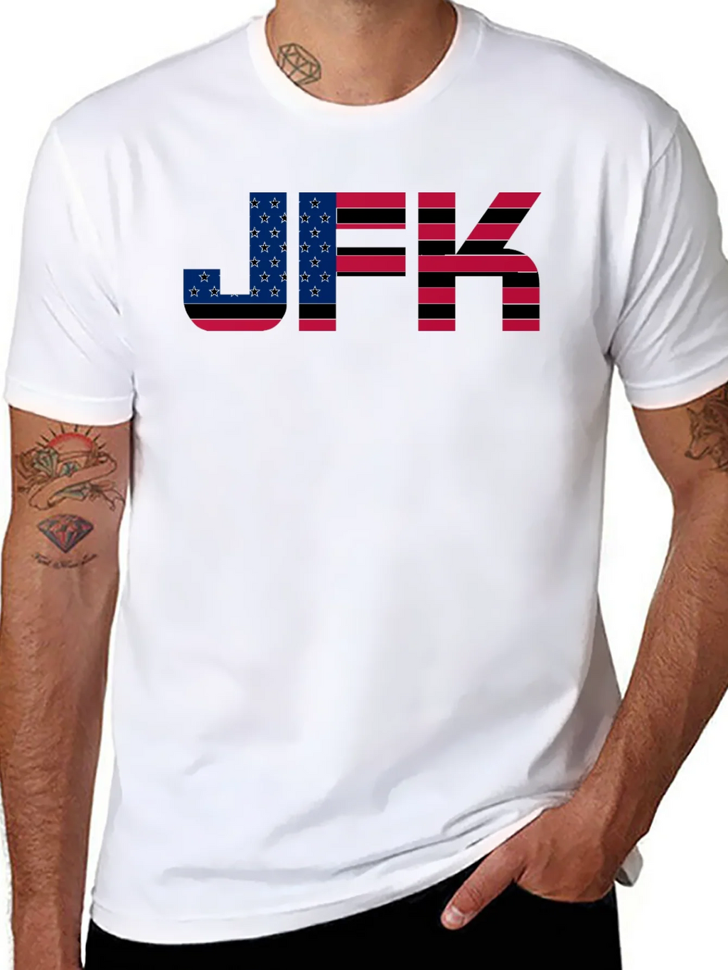 JFK American Flag Graphic Black T-Shirt