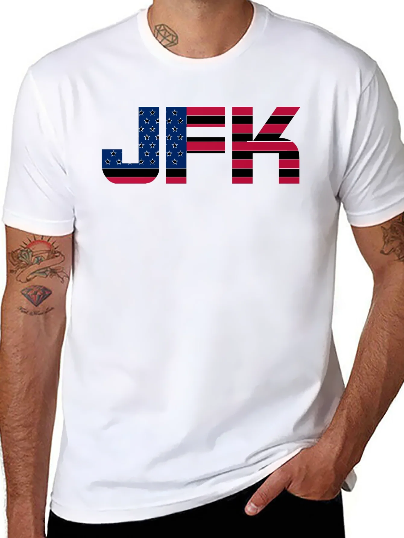 JFK American Flag Graphic Black T-Shirt