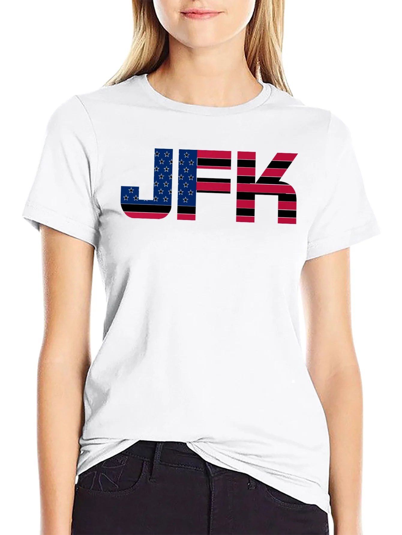 JFK American Flag Graphic Black T-Shirt