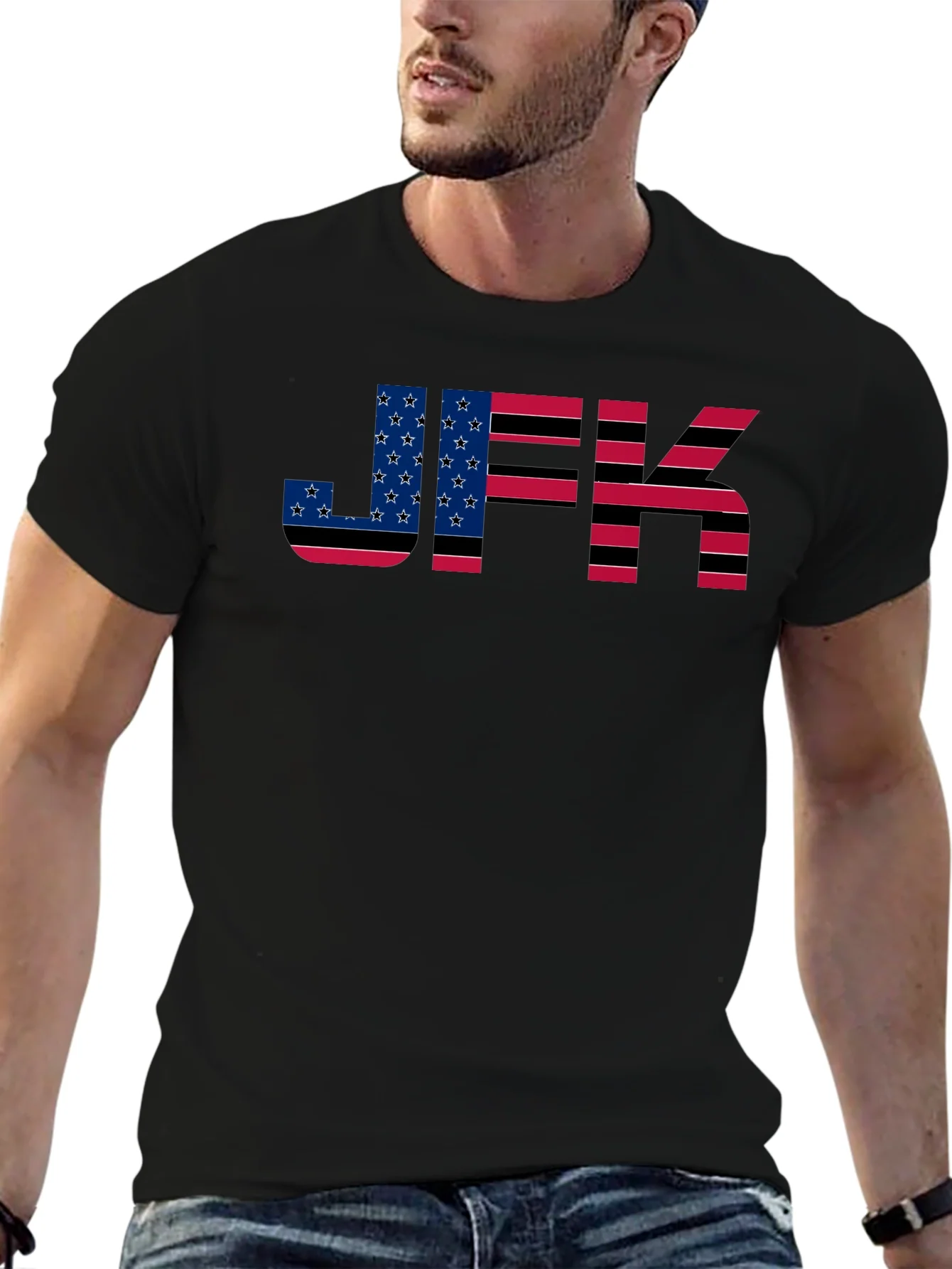 JFK American Flag Graphic Black T-Shirt