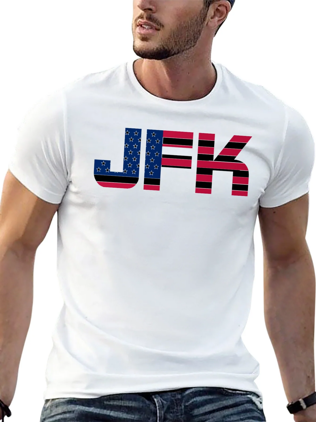 JFK American Flag Graphic Black T-Shirt