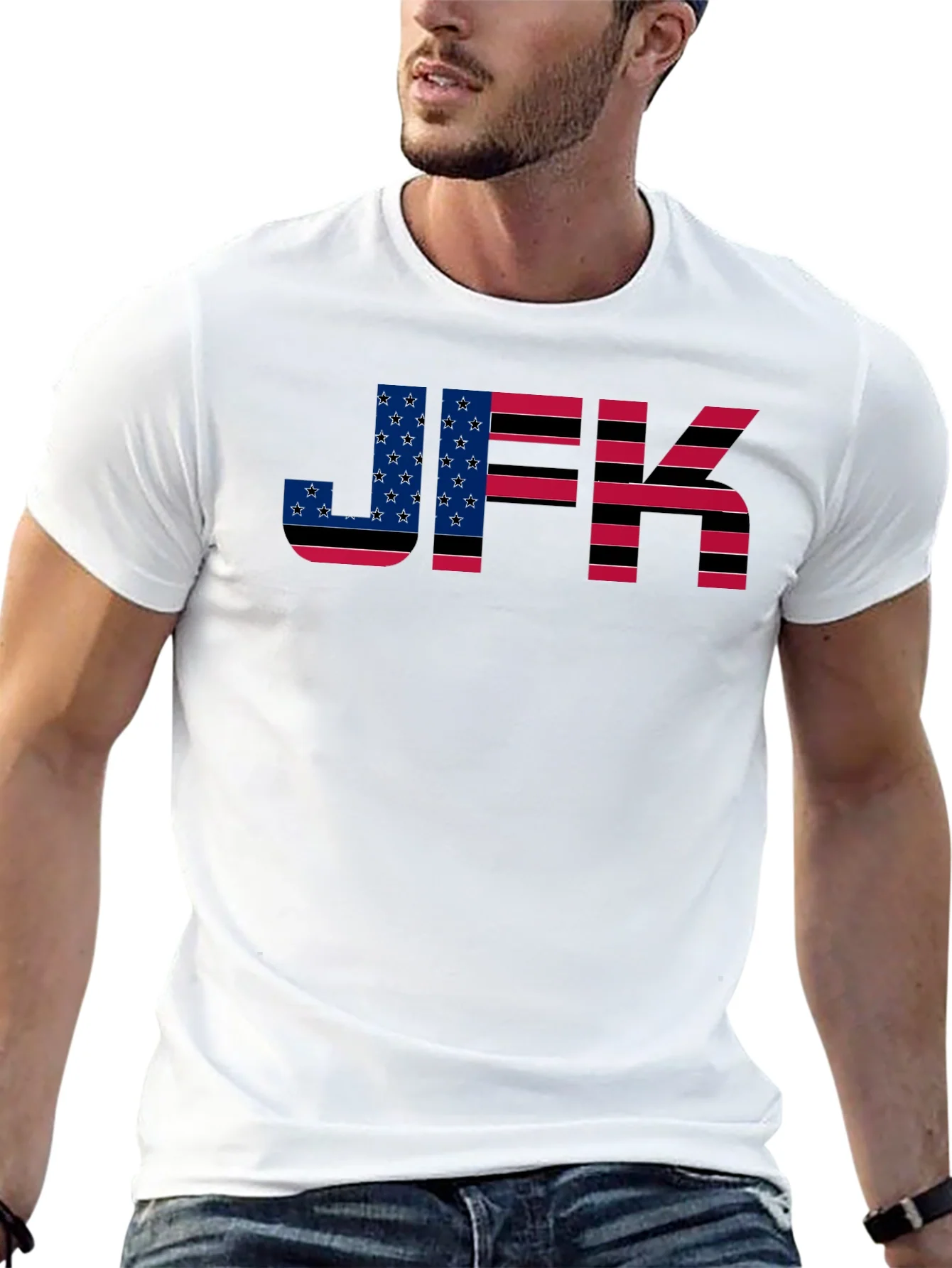 JFK American Flag Graphic Black T-Shirt