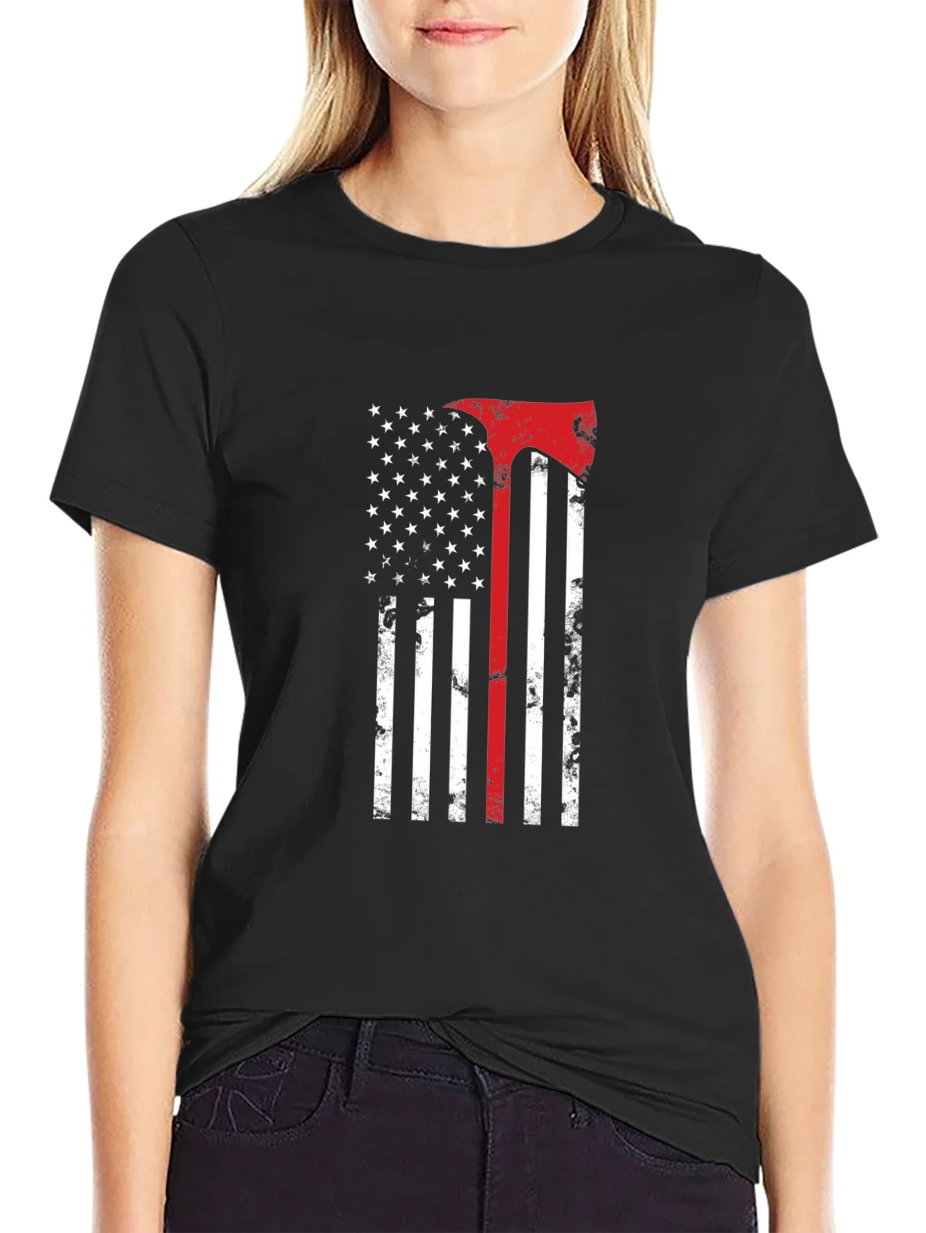 American Flag Firefighter Axe T-Shirt