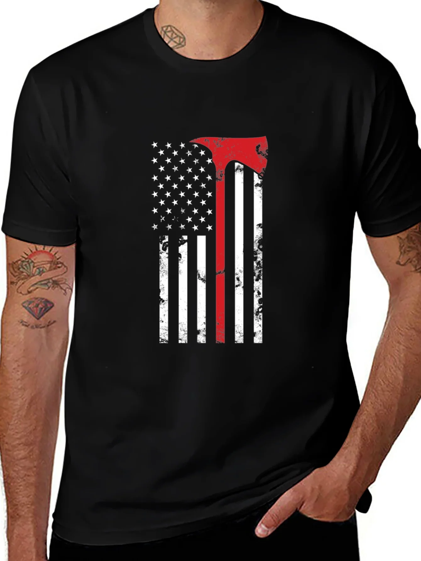 American Flag Firefighter Axe T-Shirt