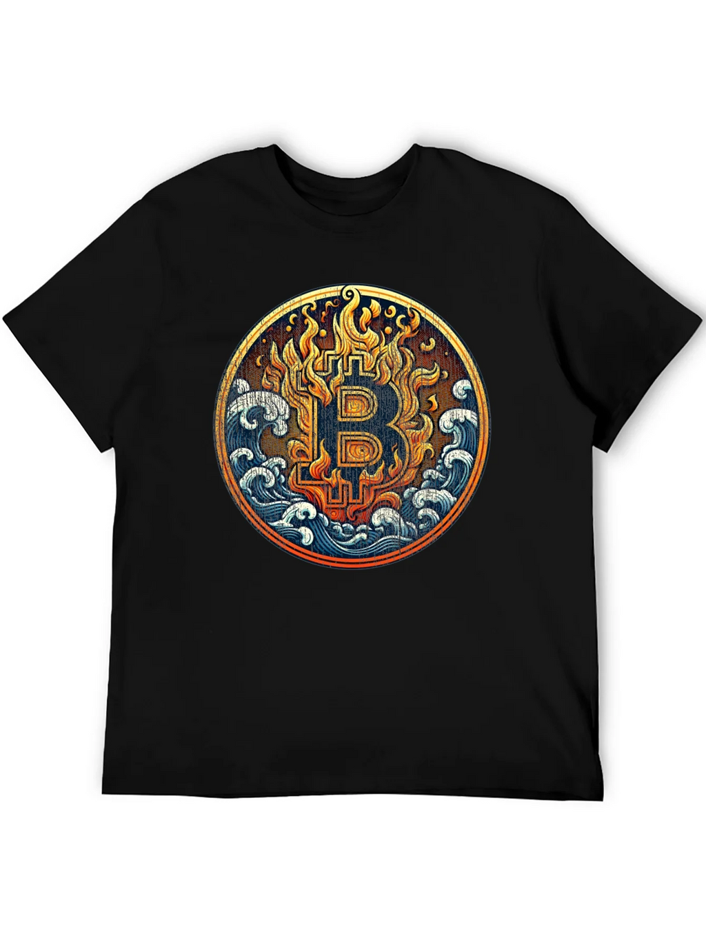 Bitcoin Fire & Water Graphic Black T-Shirt
