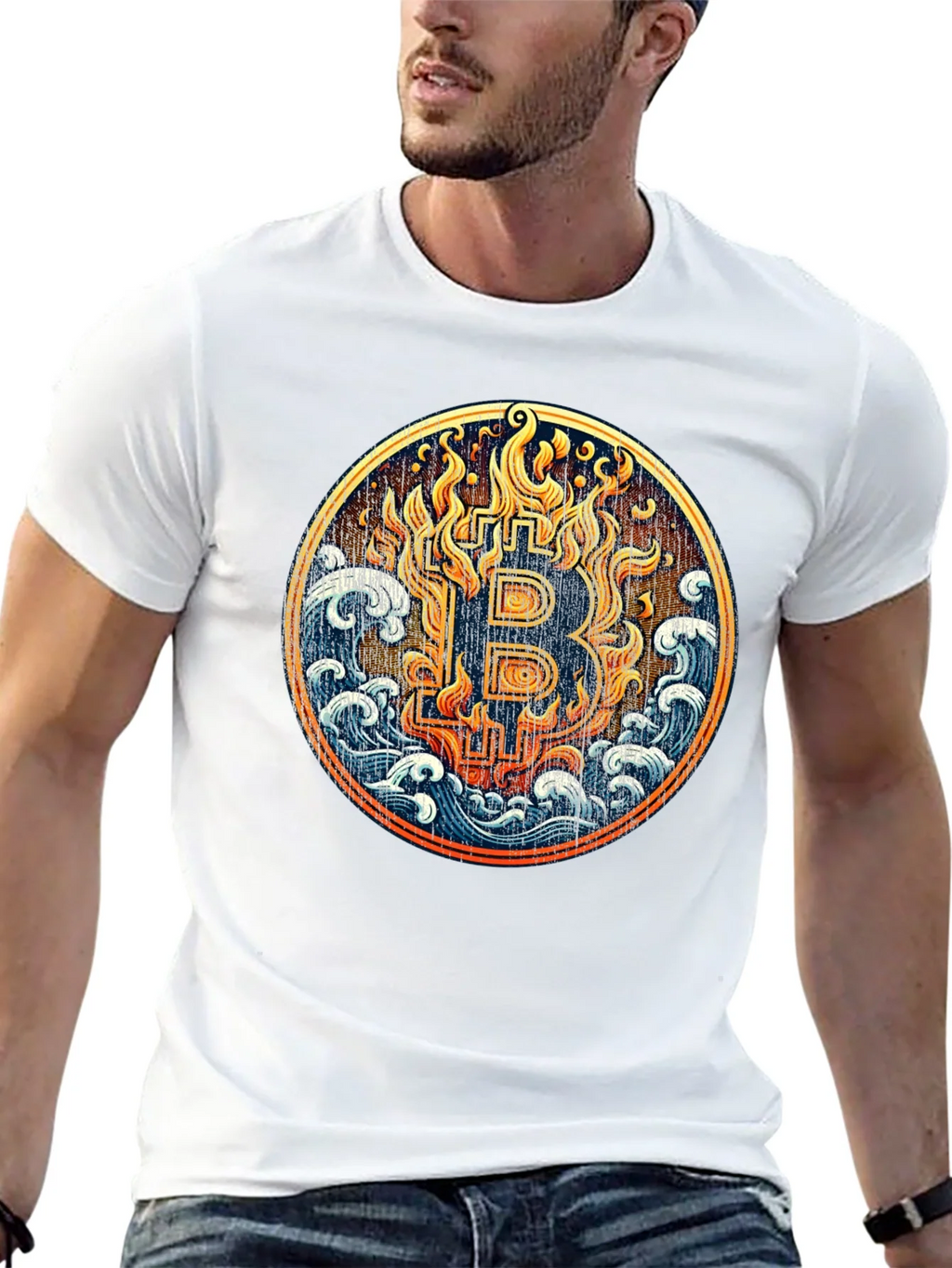 Bitcoin Fire & Water Graphic Black T-Shirt