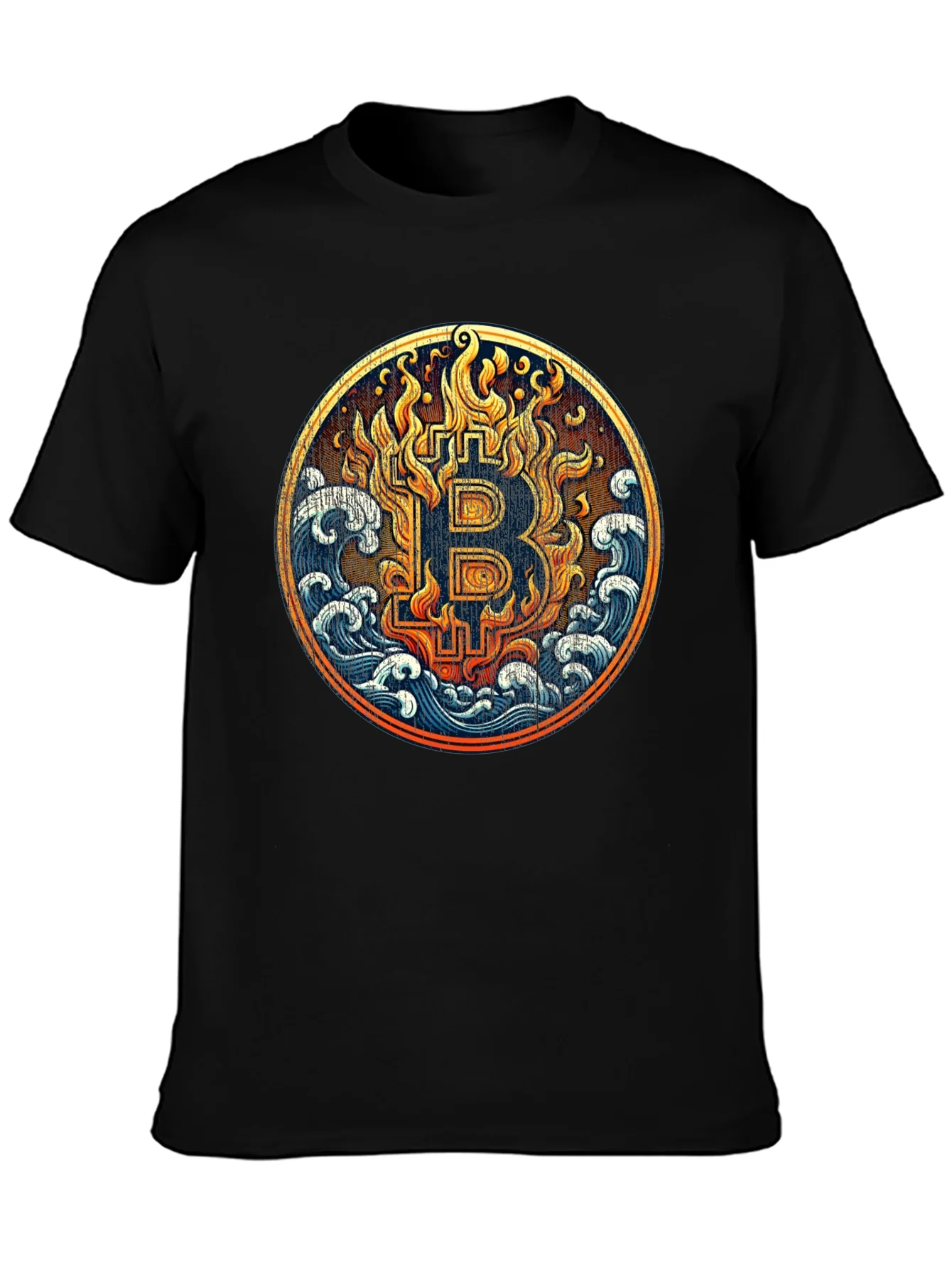 Bitcoin Fire & Water Graphic Black T-Shirt