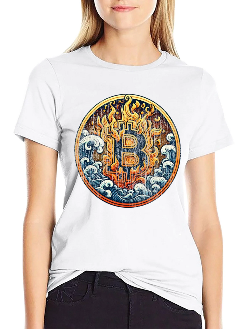 Bitcoin Fire & Water Graphic Black T-Shirt