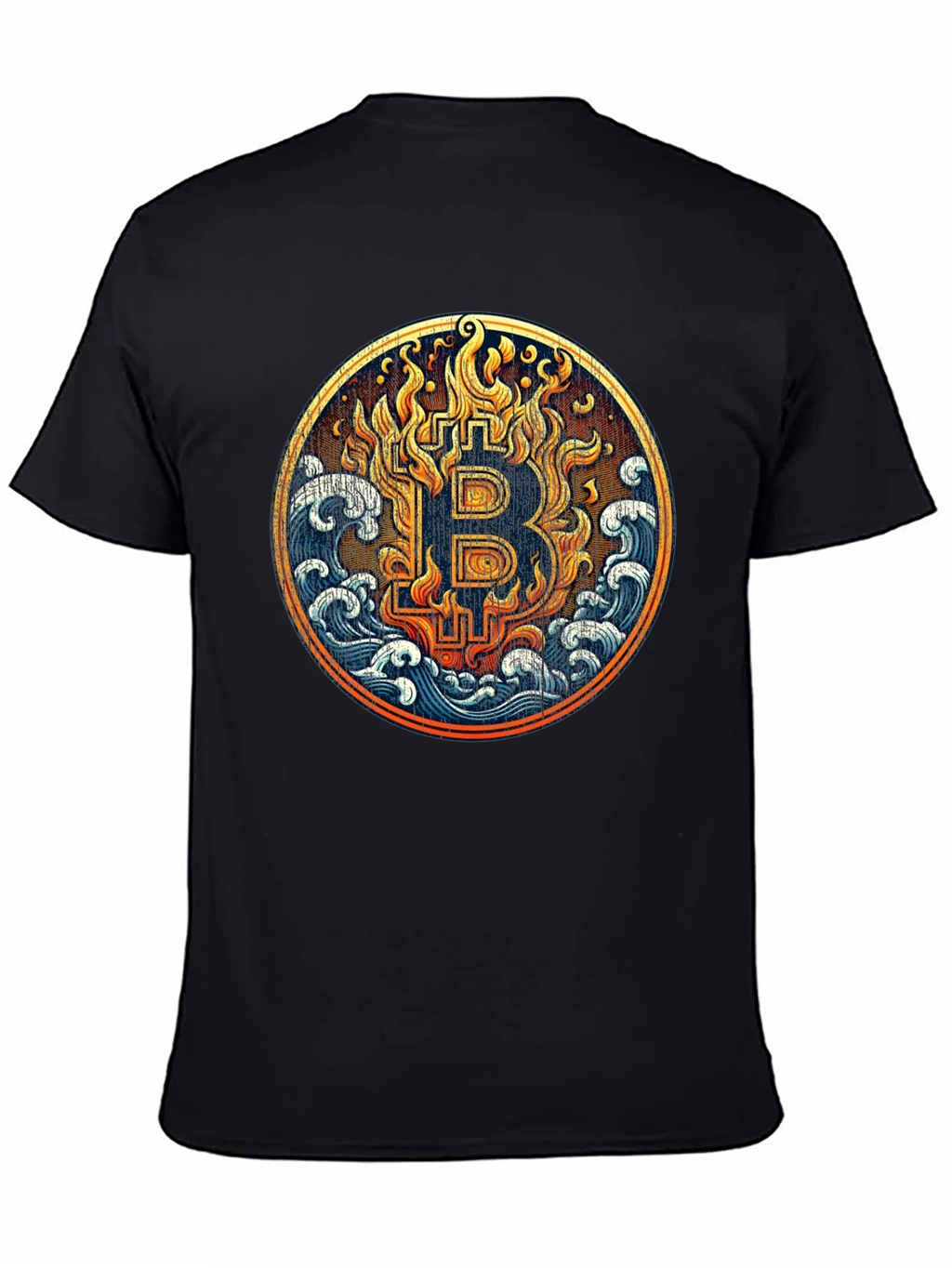 Bitcoin Fire & Water Graphic Black T-Shirt