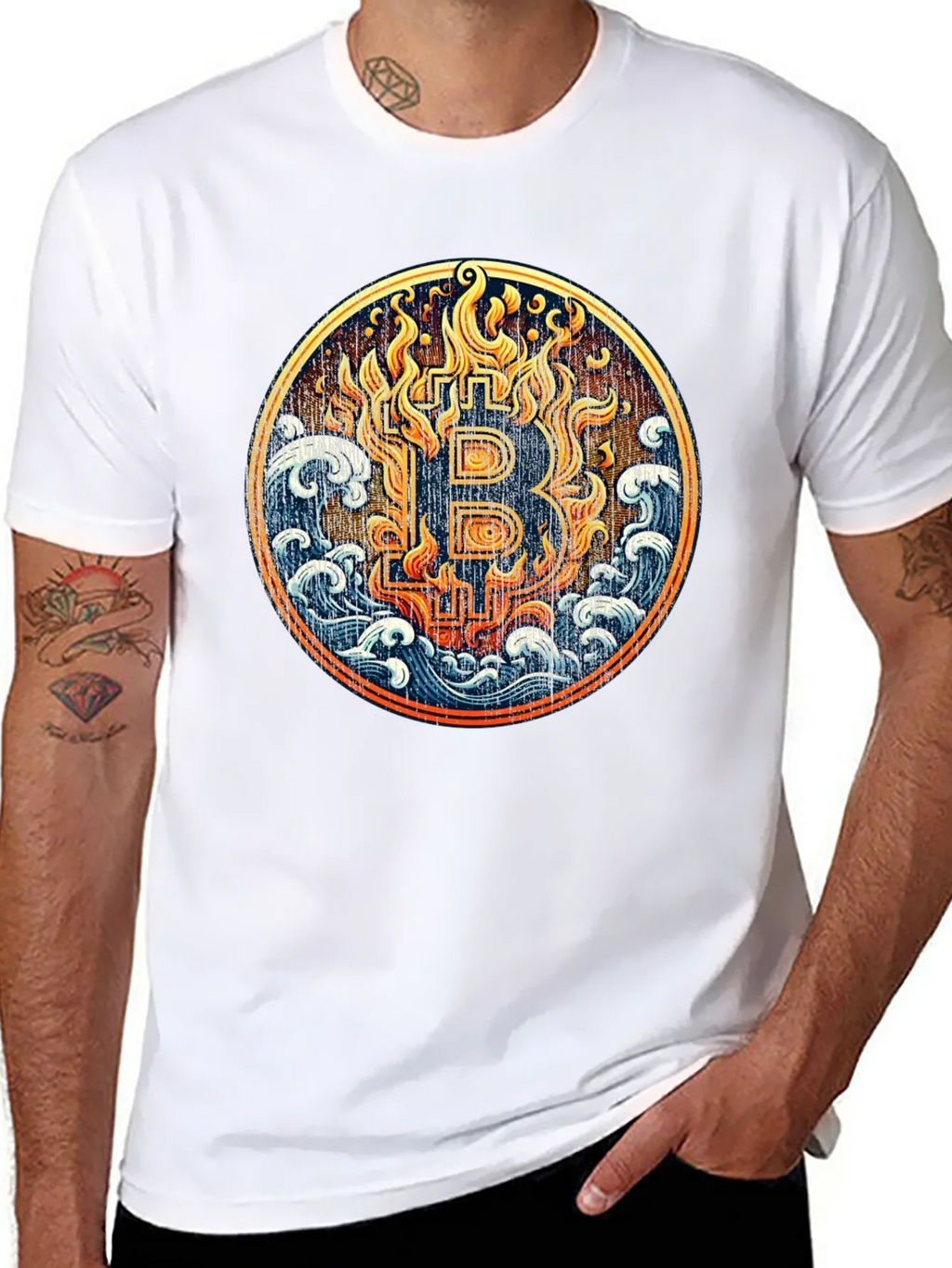 Bitcoin Fire & Water Graphic Black T-Shirt