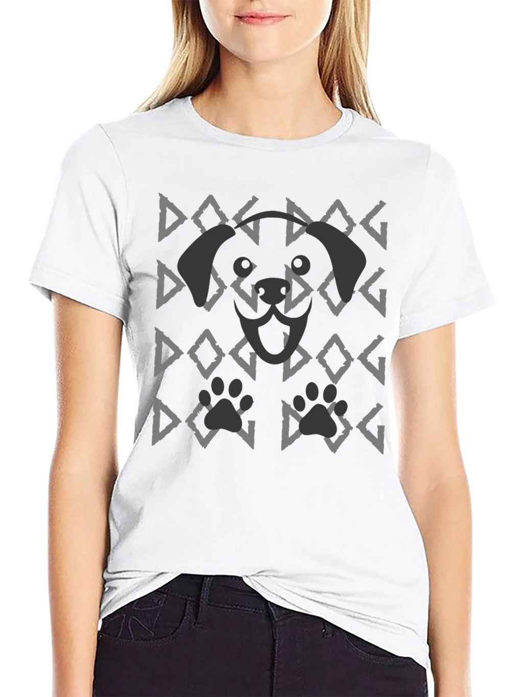 Dog Pattern Graphic Tee - Black