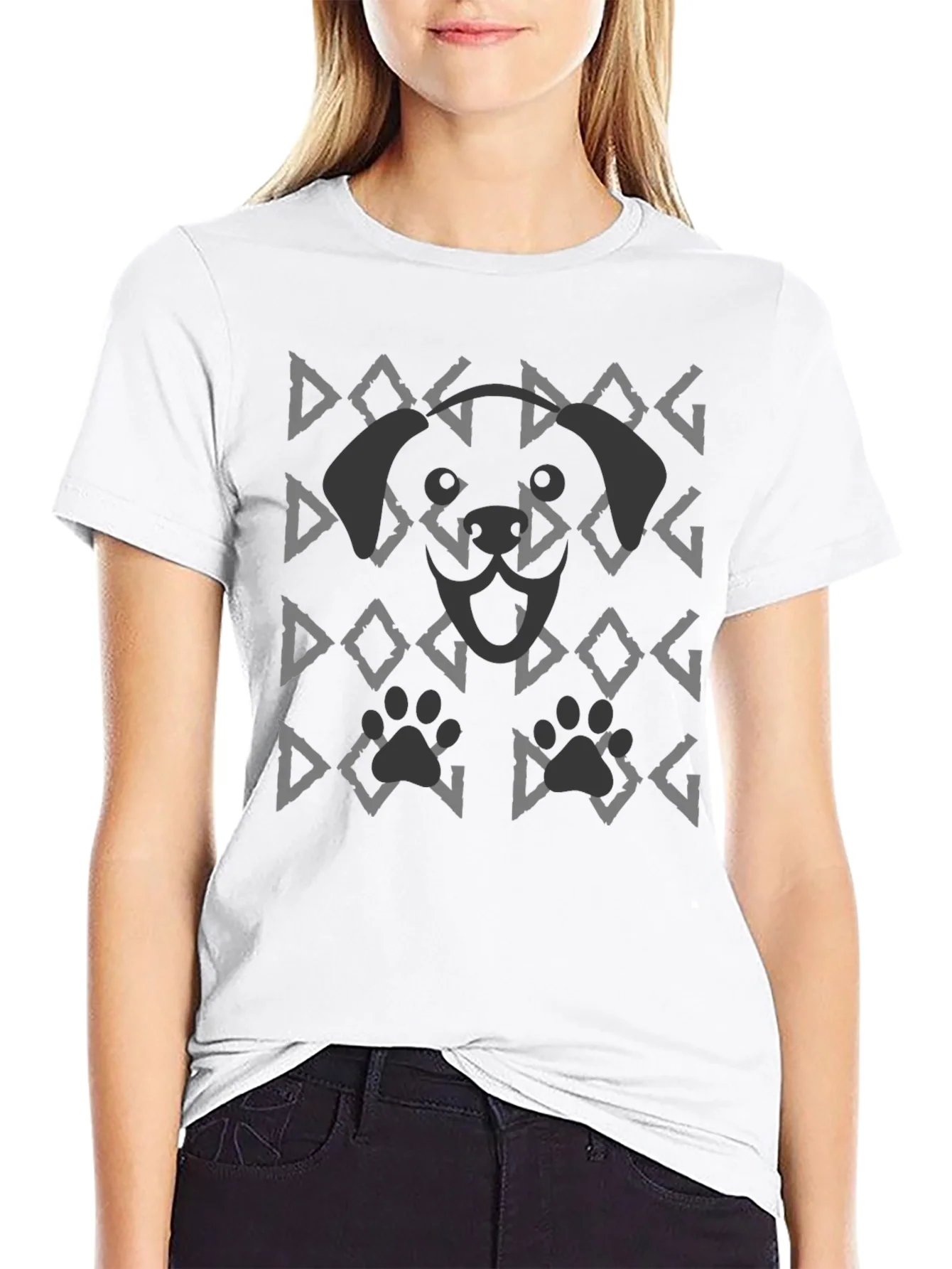 Dog Pattern Graphic Tee - Black