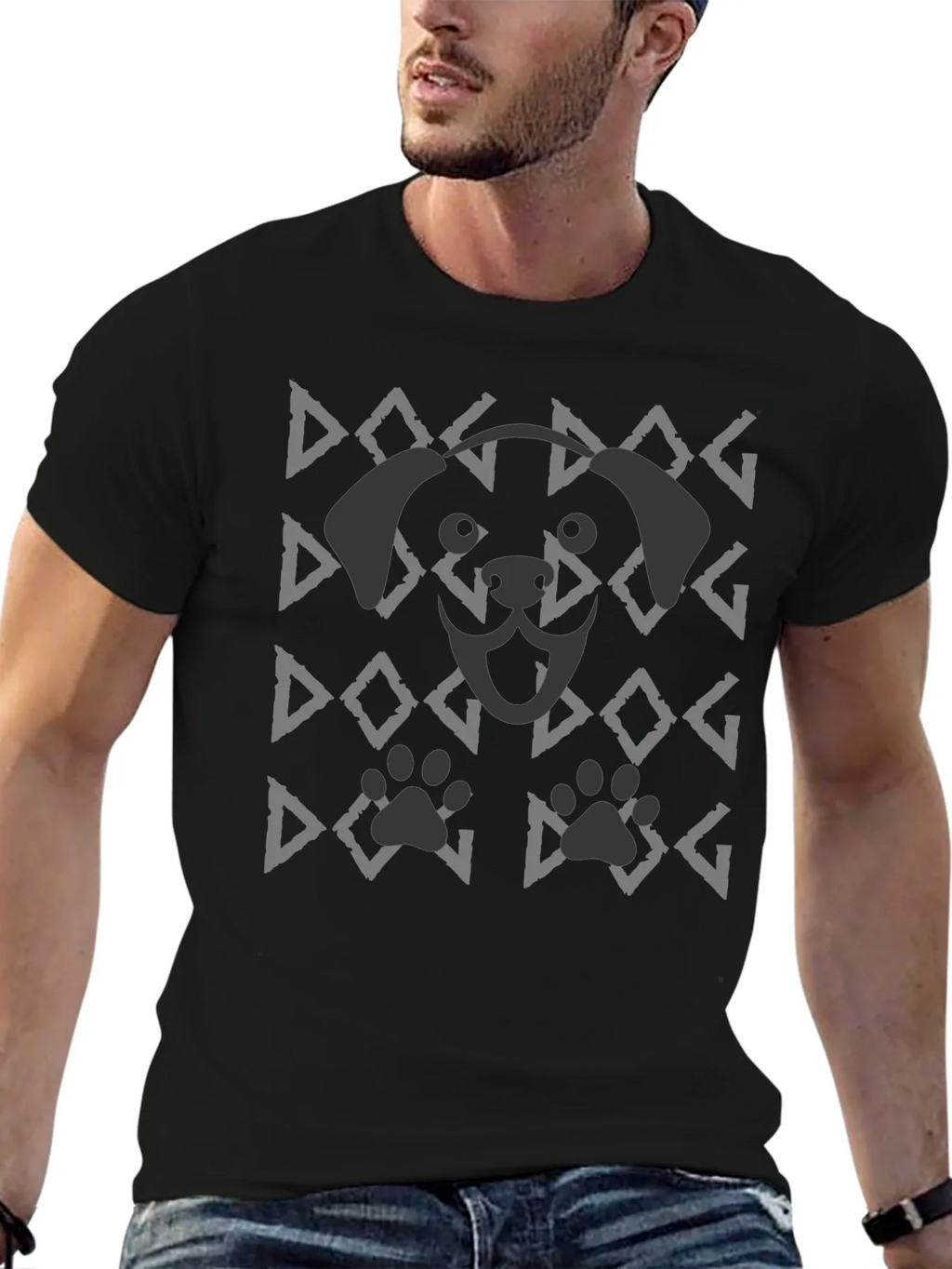 Dog Pattern Graphic Tee - Black