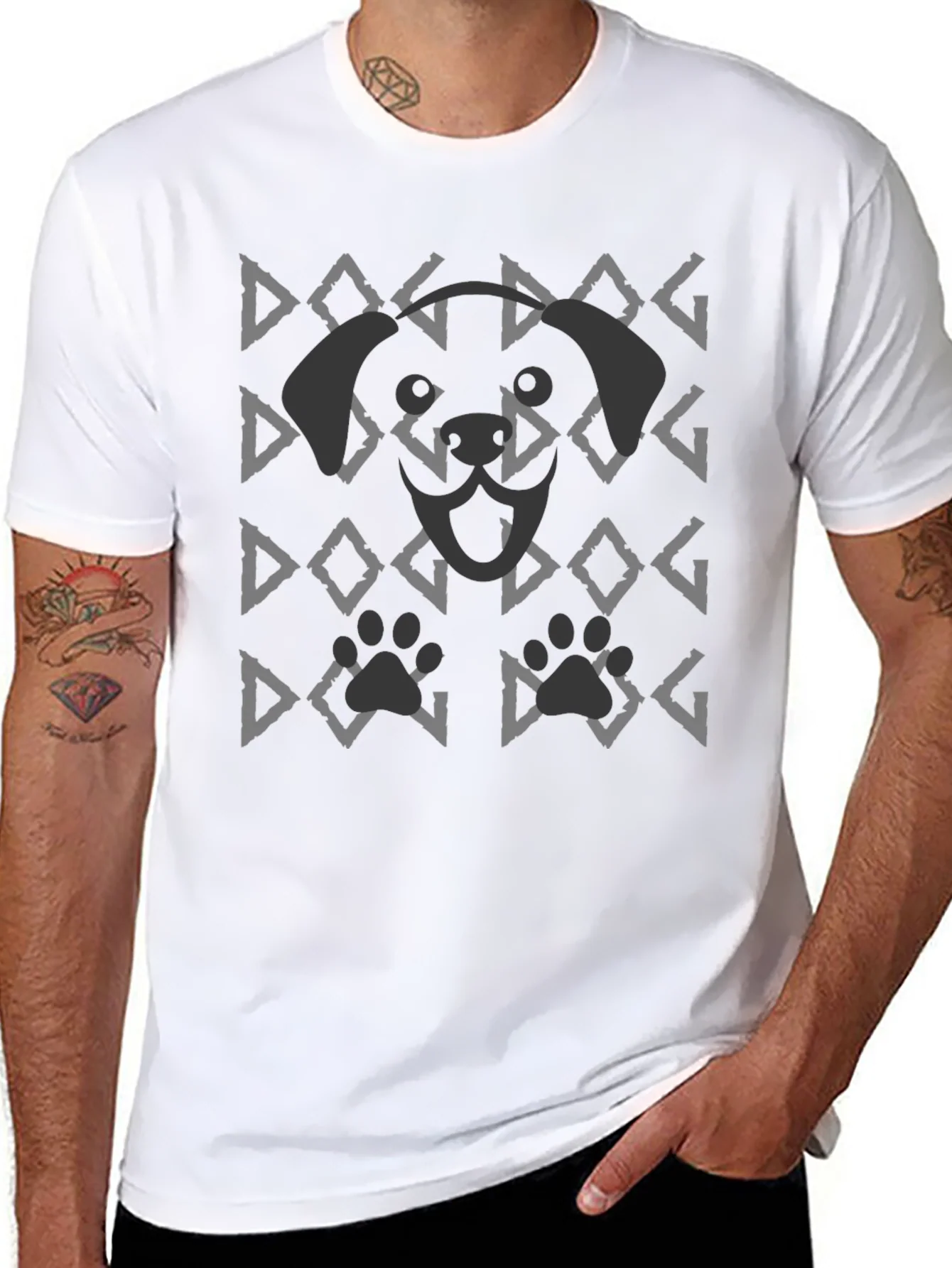 Dog Pattern Graphic Tee - Black