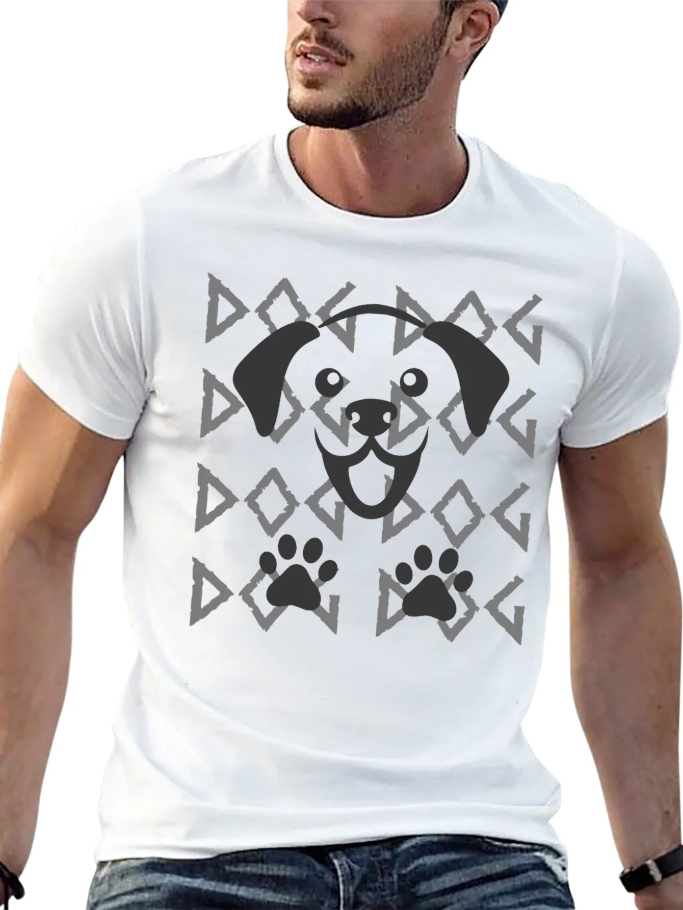 Dog Pattern Graphic Tee - Black