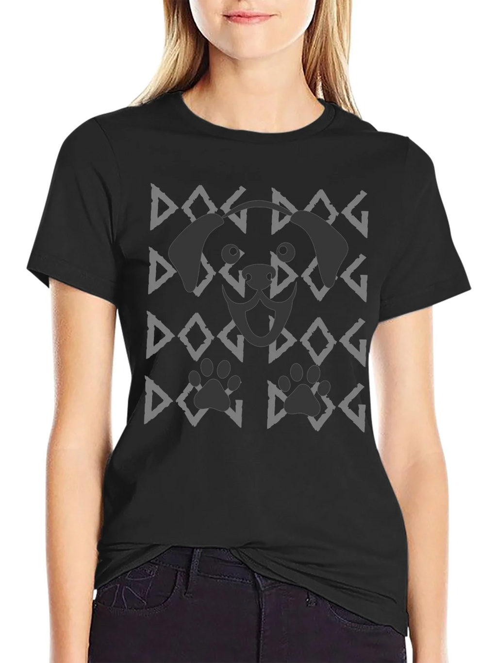 Dog Pattern Graphic Tee - Black