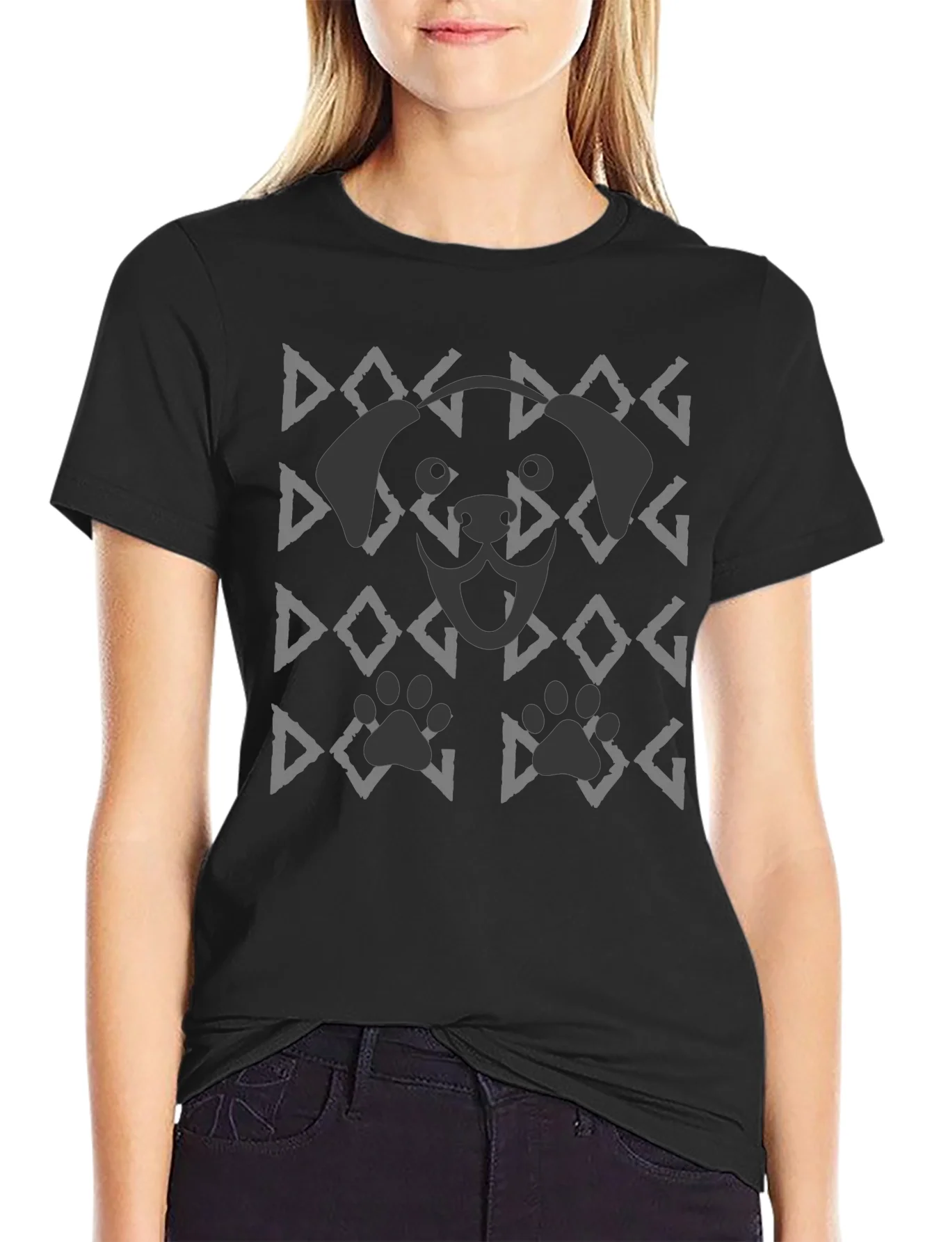 Dog Pattern Graphic Tee - Black