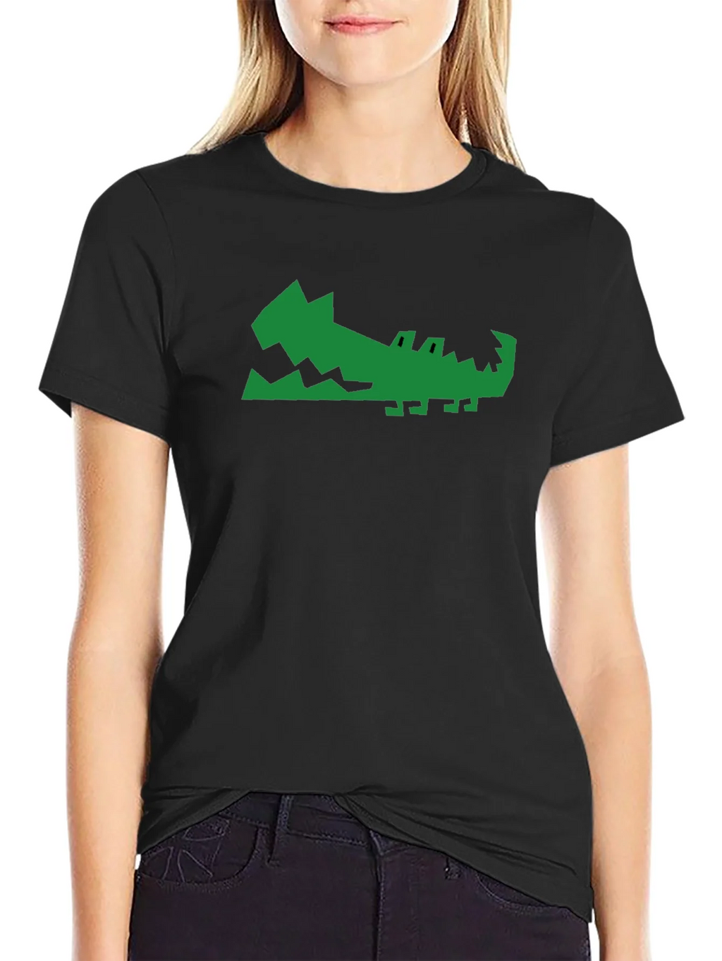 Green Gator Graphic Print Black T-Shirt