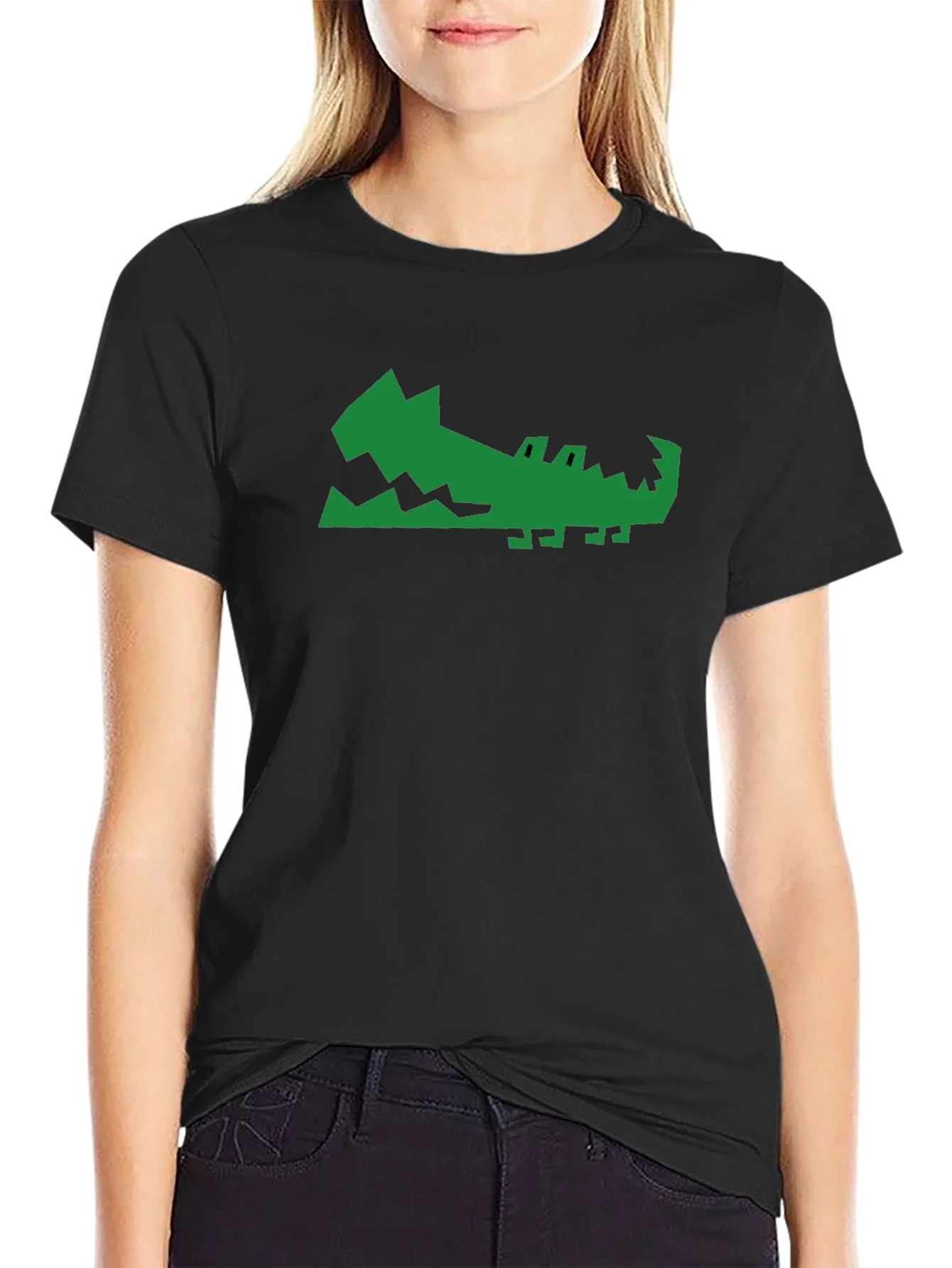 Green Gator Graphic Print Black T-Shirt